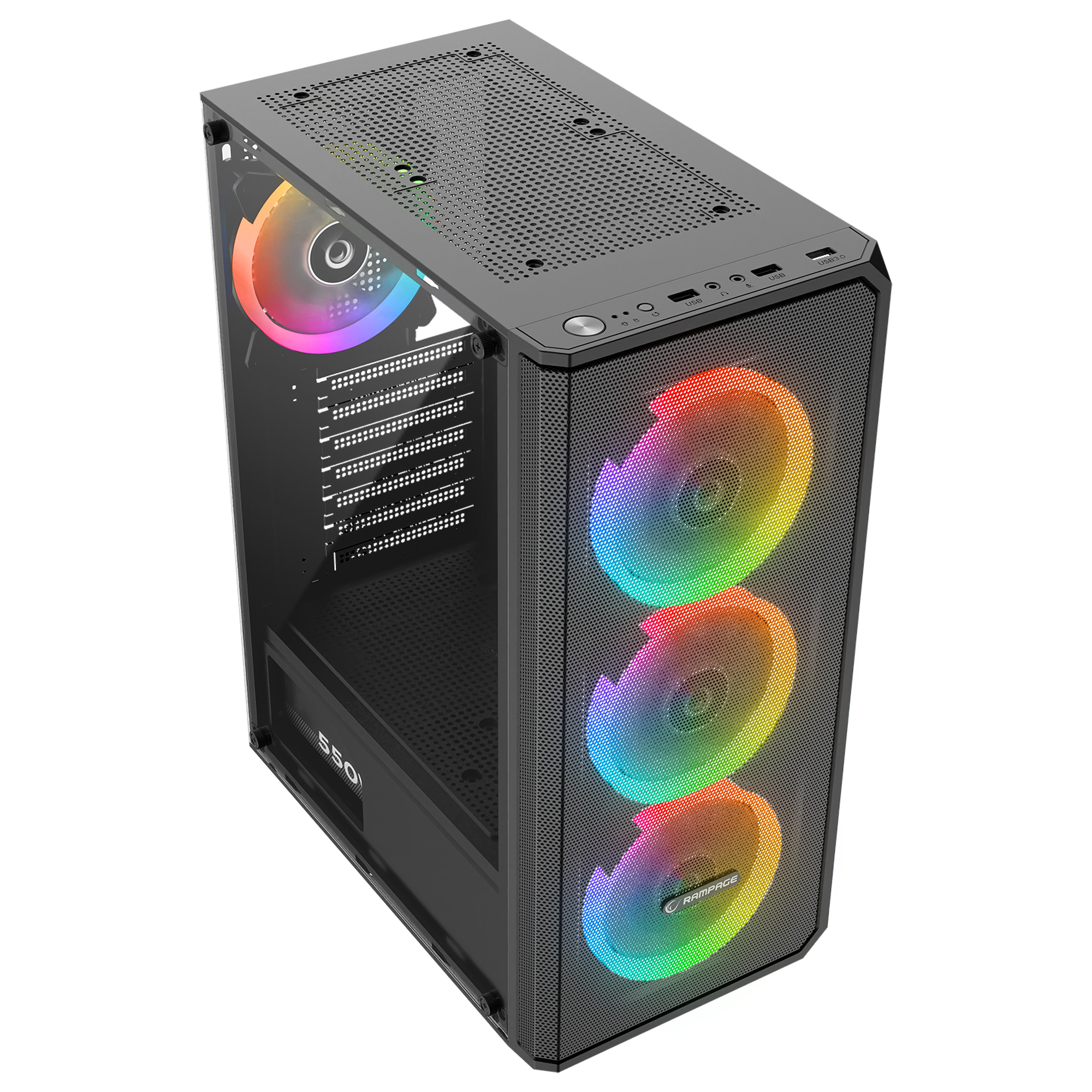 Helios Mesh 550W 80+ Bronze Tempered Glass 4x12cm Atx Mid-T Gaming Case-Black