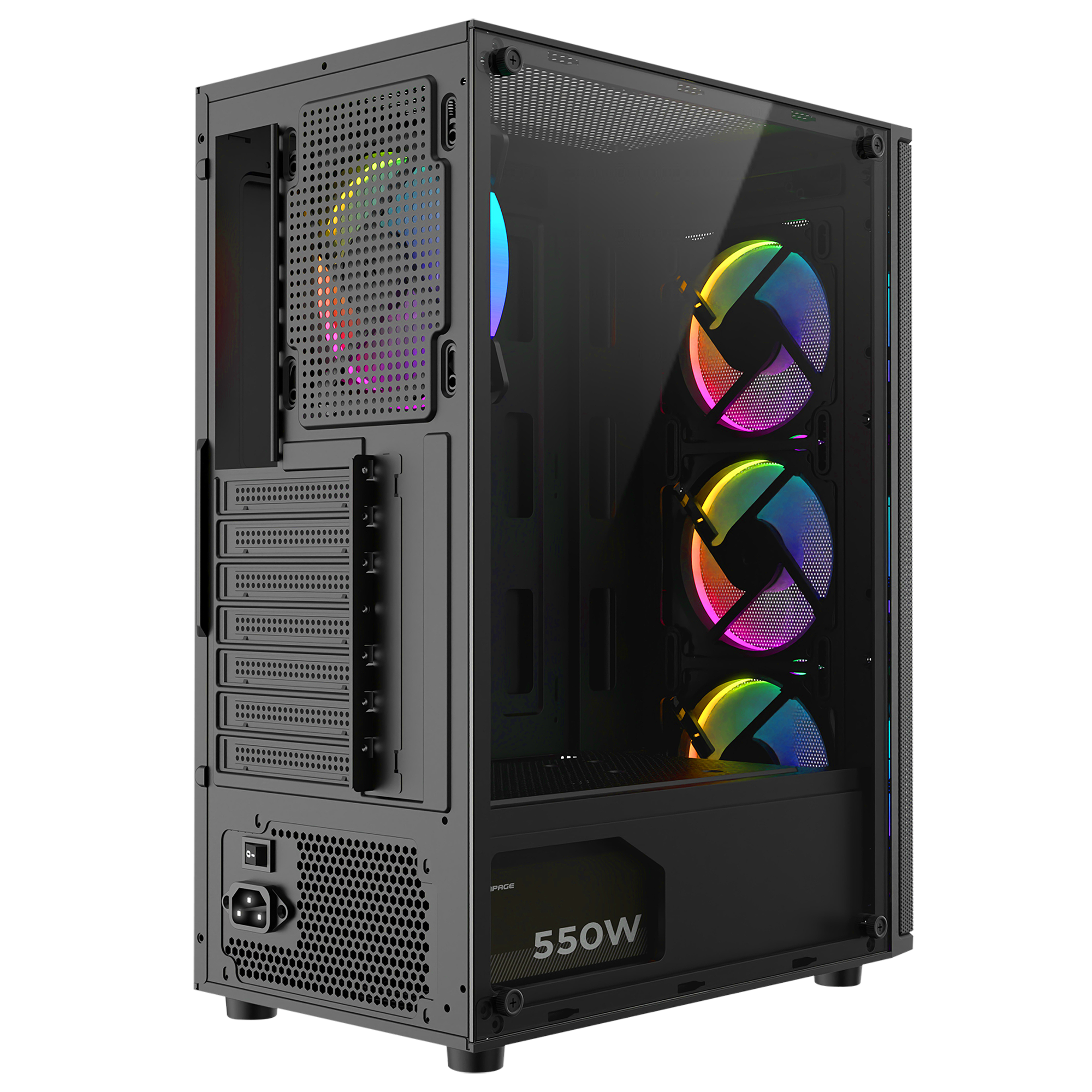 Helios Mesh 550W 80+ Bronze Tempered Glass 4x12cm Atx Mid-T Gaming Case-Black