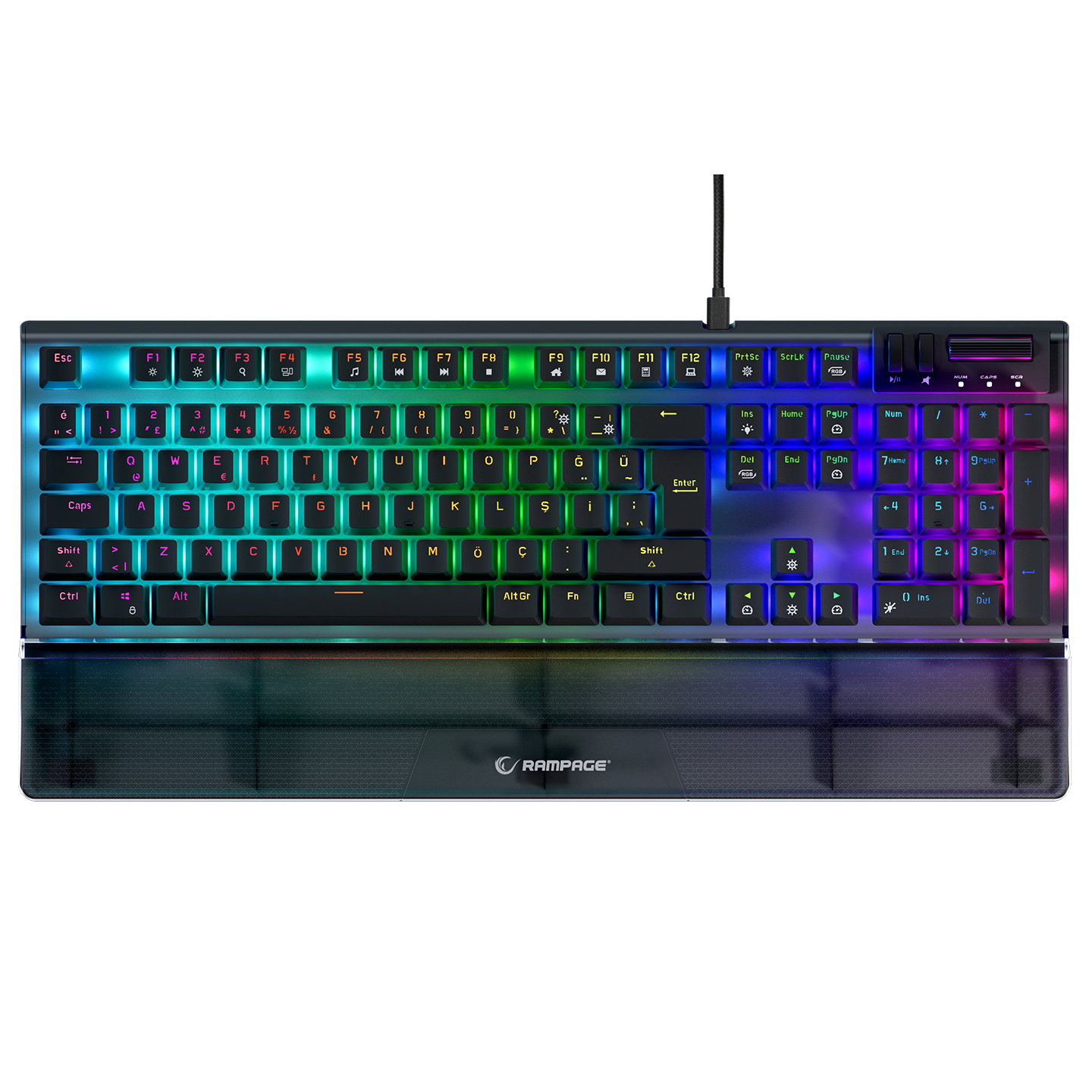 Carbon Siyah RGB Q Bilek Destekli Blue Switch Gaming Oyuncu Klavyesi - Rampage