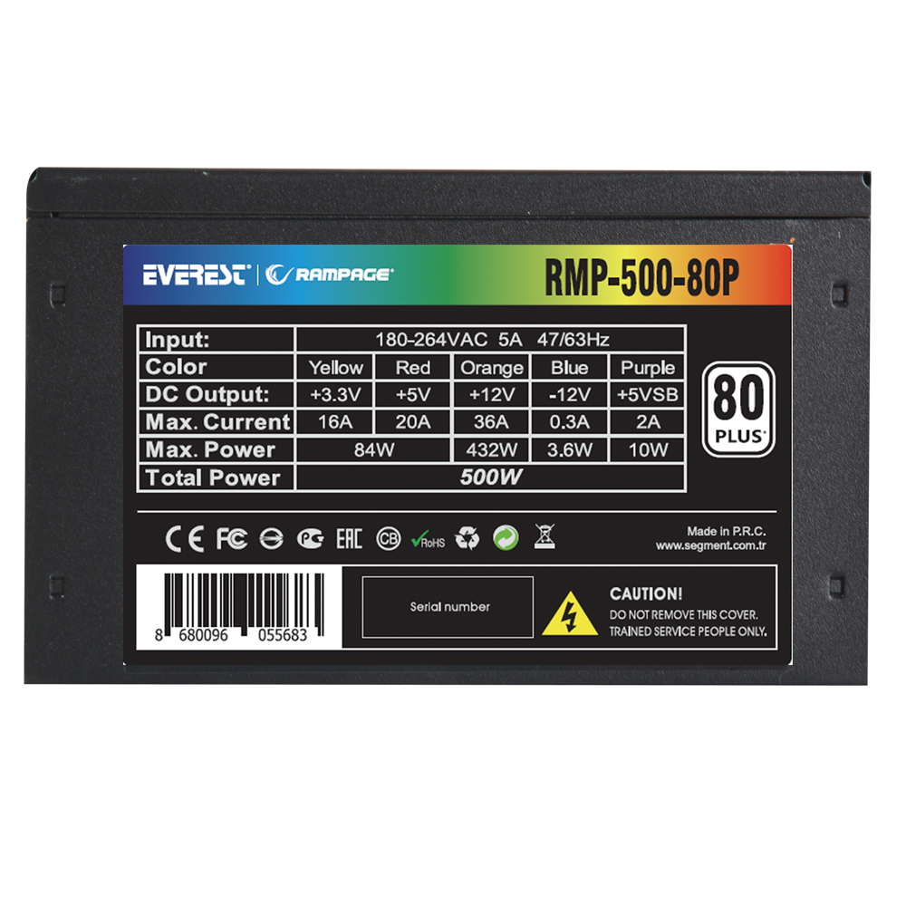 RMP-500-80P 500W 80 PLUS 12cm Fan Aktif PFC Power Supply - Rampage