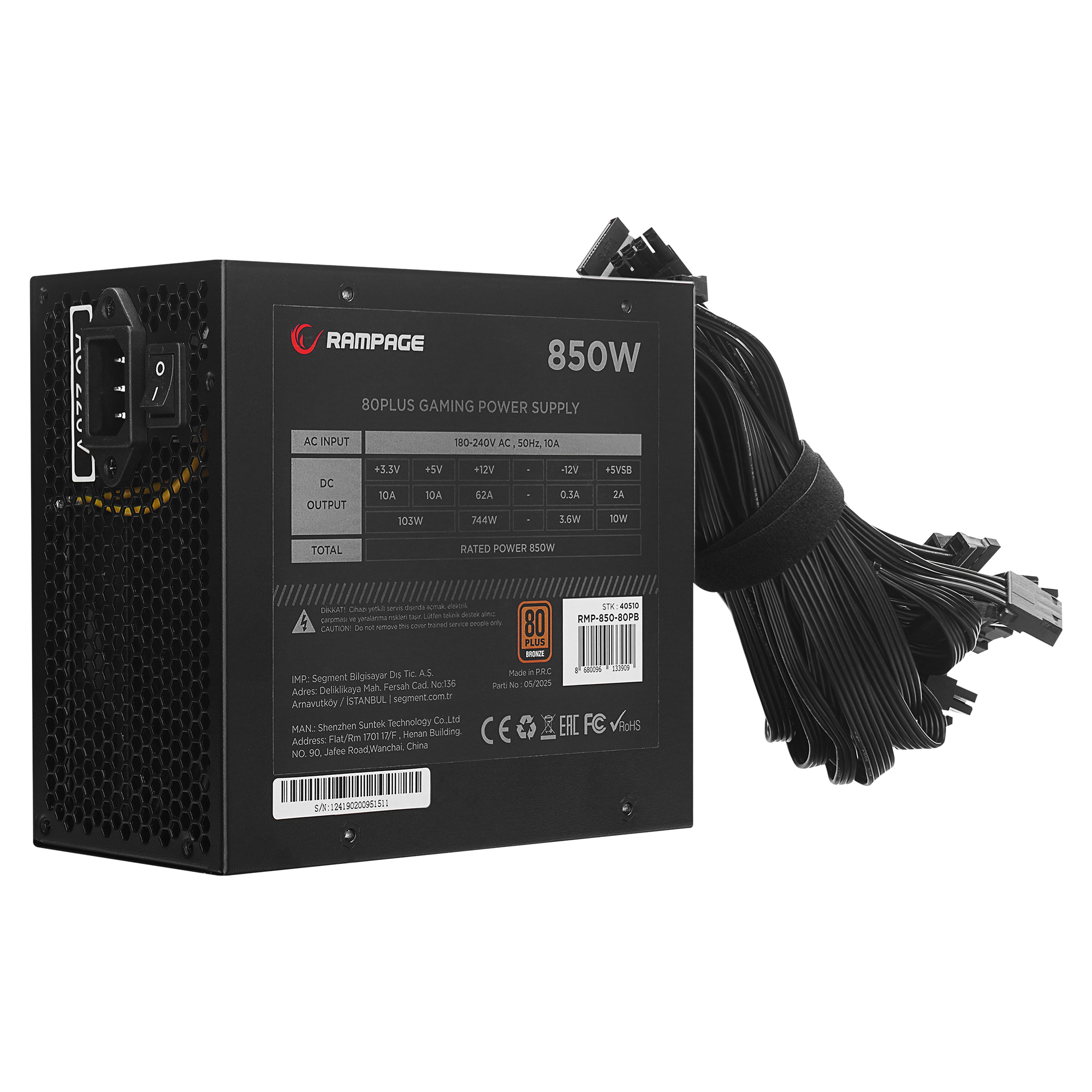 RMP-850-80PB 850W 80 Plus Bronze APFC 14cm Fan Siyah Power Supply