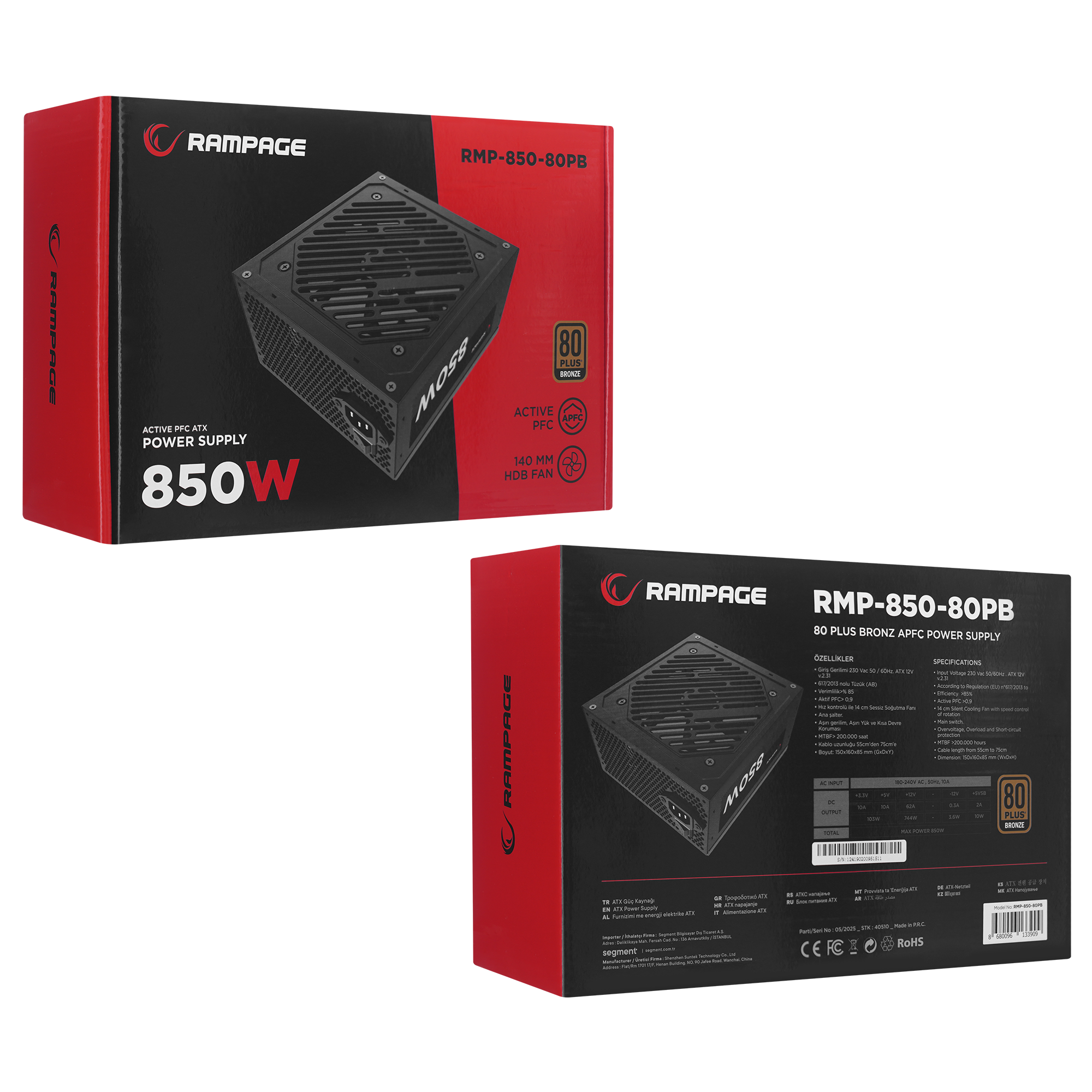 RMP-850-80PB 850W 80 Plus Bronze APFC 14cm Fan Siyah Power Supply