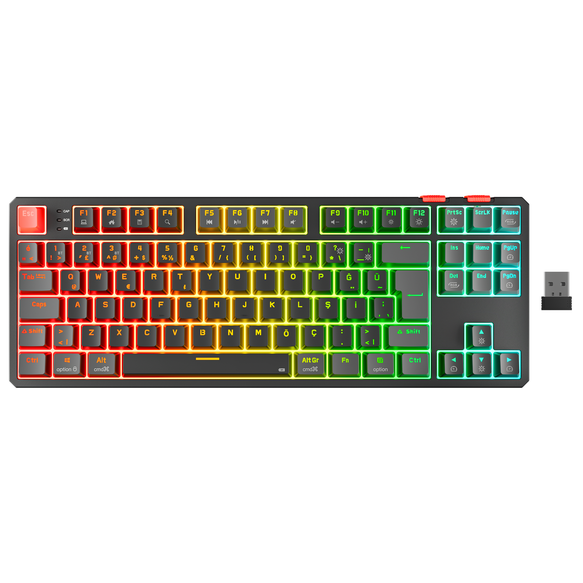 Yoru TKL Pro RGB Outemu Red Switch Mekanik Kablosuz Oyuncu Klavyesi- Siyah/Gri