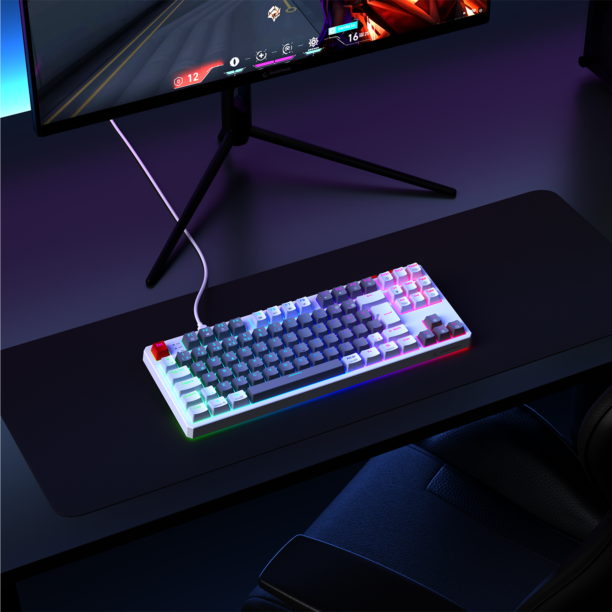 Yoru TKL RGB Outemu Red Switch Mekanik Oyuncu Klavyesi- Gri/Beyaz