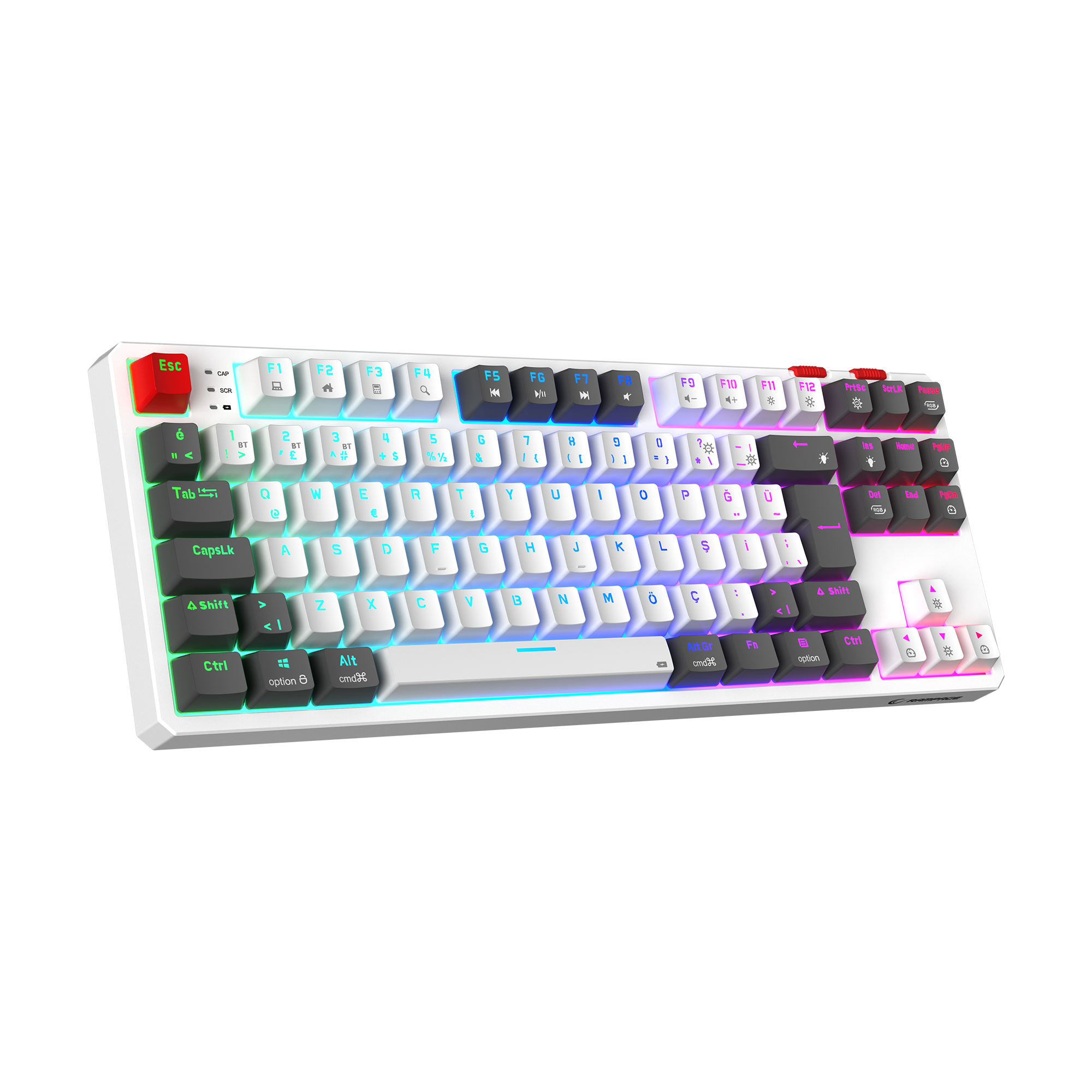 Yoru TKL Pro RGB Outemu Red Switch Mekanik Kablosuz Oyuncu Klavyesi-Beyaz/Gri