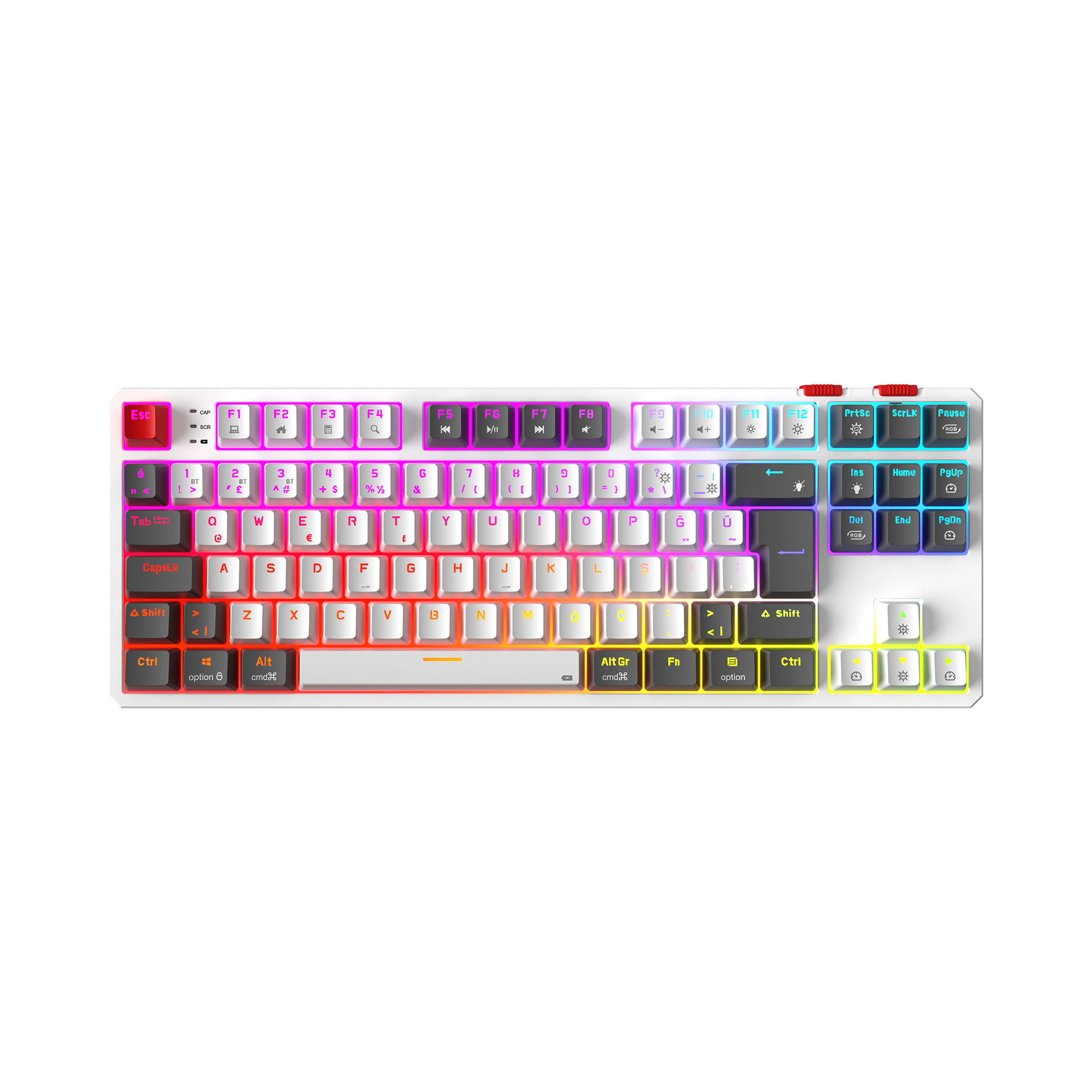 Yoru TKL Pro RGB Outemu Red Switch Mekanik Kablosuz Oyuncu Klavyesi-Beyaz/Gri