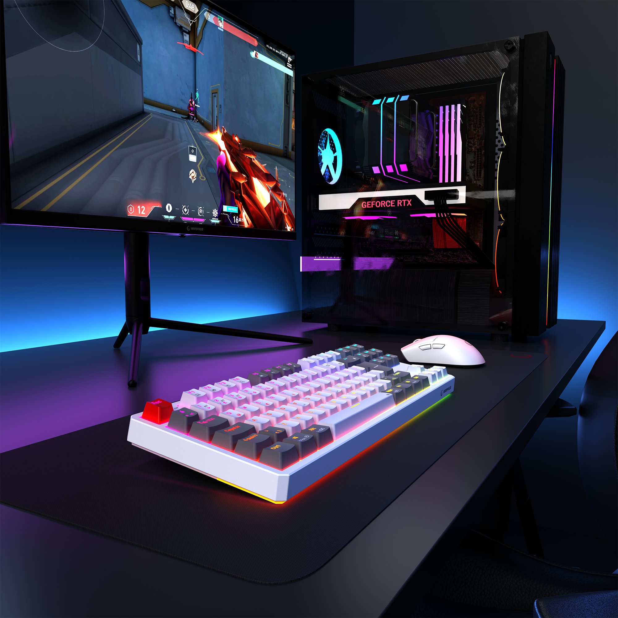 Yoru TKL Pro RGB Outemu Red Switch Mekanik Kablosuz Oyuncu Klavyesi-Beyaz/Gri