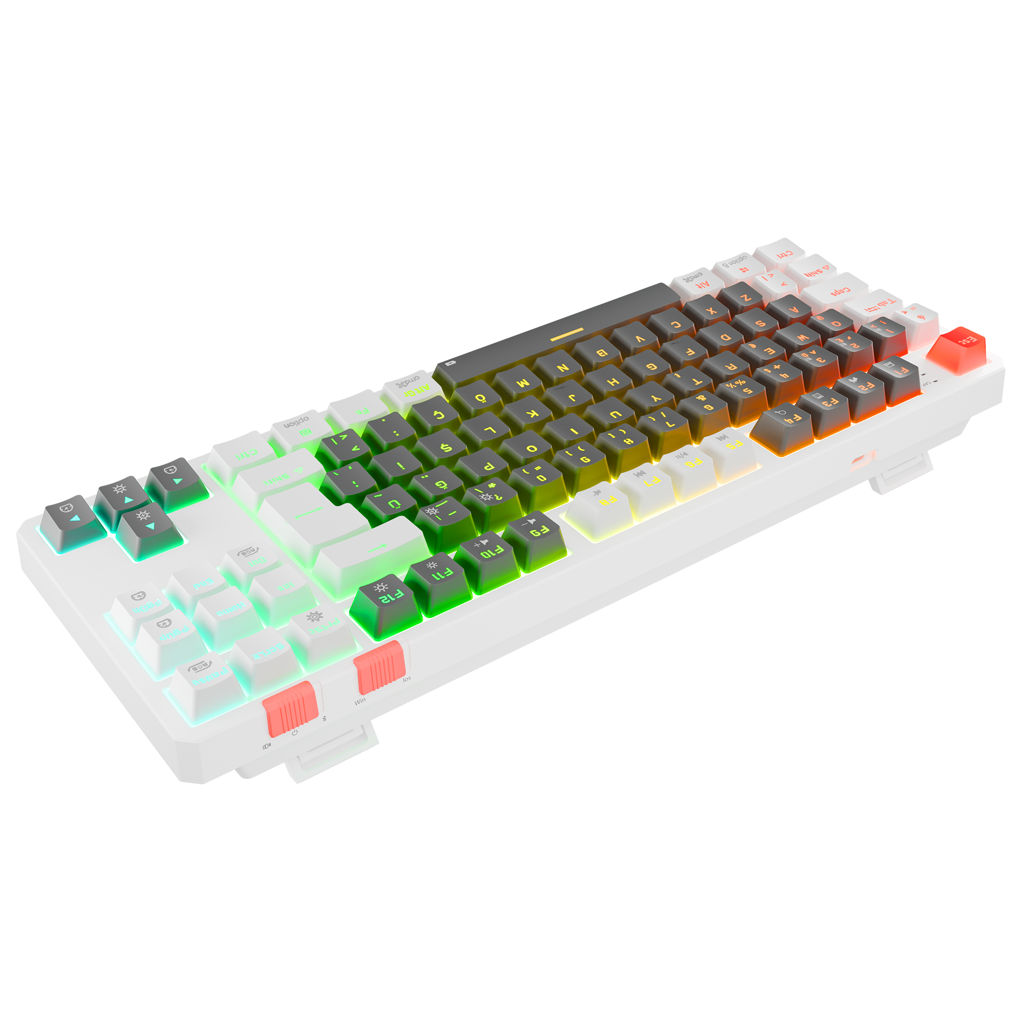 RGB Red Switch Mekanik Kablosuz Oyuncu Klavyesi-Gri/Beyaz
