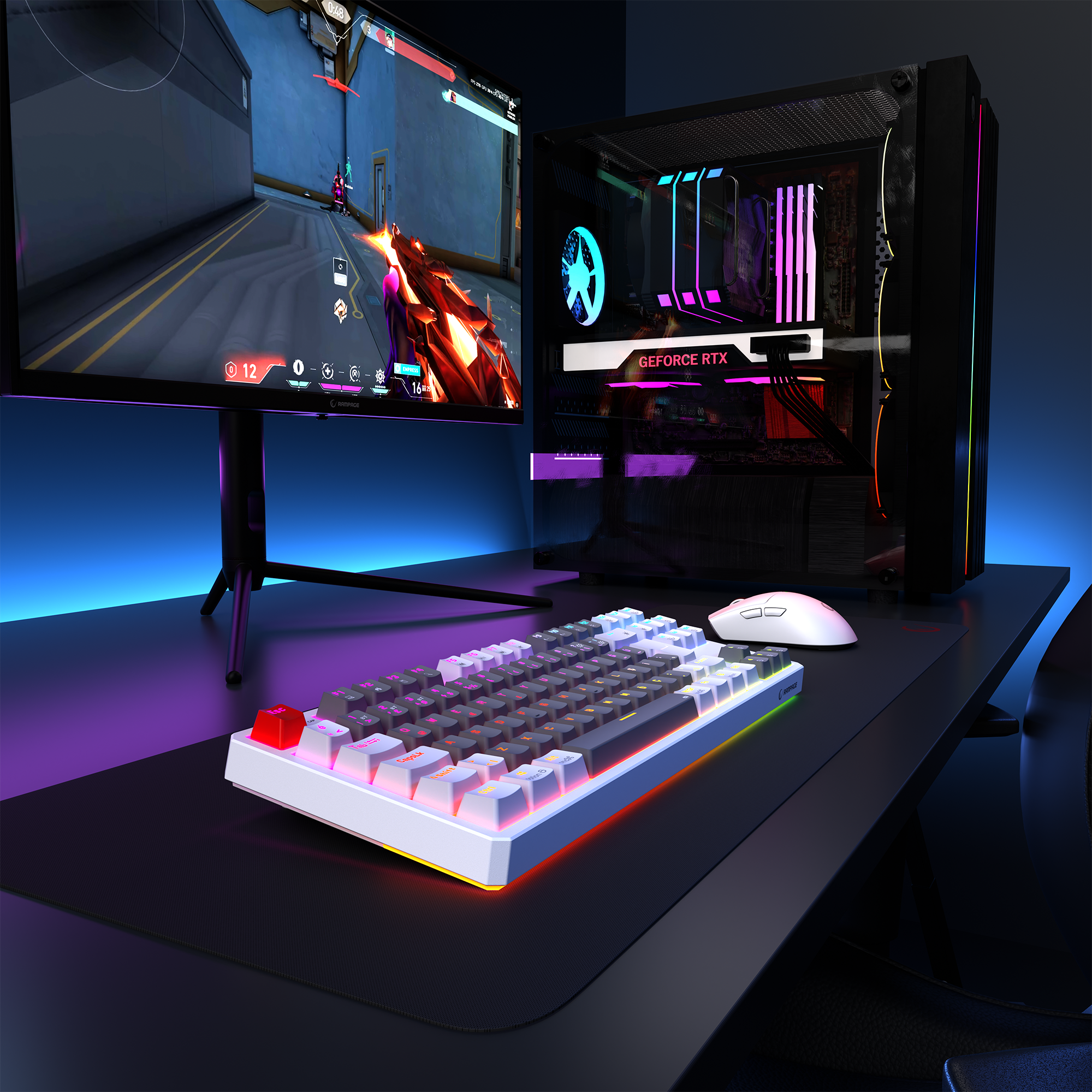 YORU TKL PRO - RGB Red Switch Mekanik Kablosuz Oyuncu Klavyesi-Gri/Beyaz