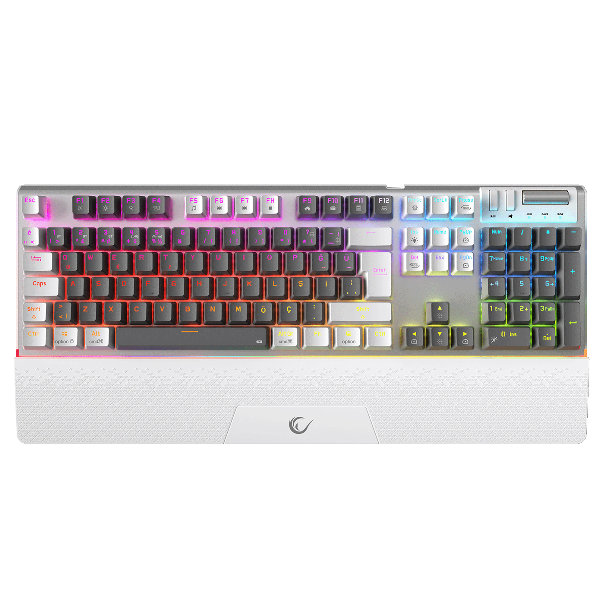 CARBON PRO - Red Switch Kablosuz Mekanik Oyuncu Klavyesi-Gri/Beyaz