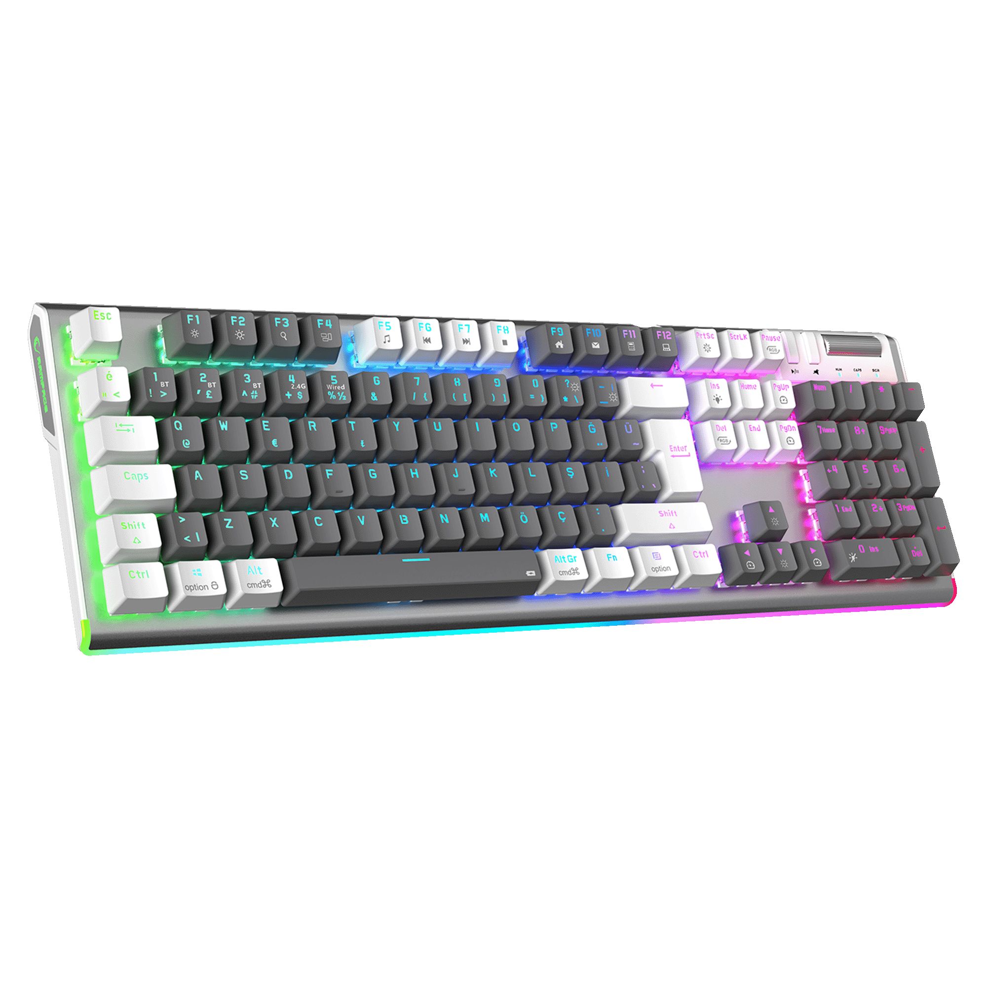 CARBON PRO - Red Switch Kablosuz Mekanik Oyuncu Klavyesi-Gri/Beyaz
