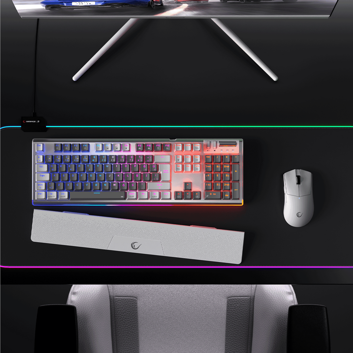 CARBON PRO - Red Switch Kablosuz Mekanik Oyuncu Klavyesi-Gri/Beyaz