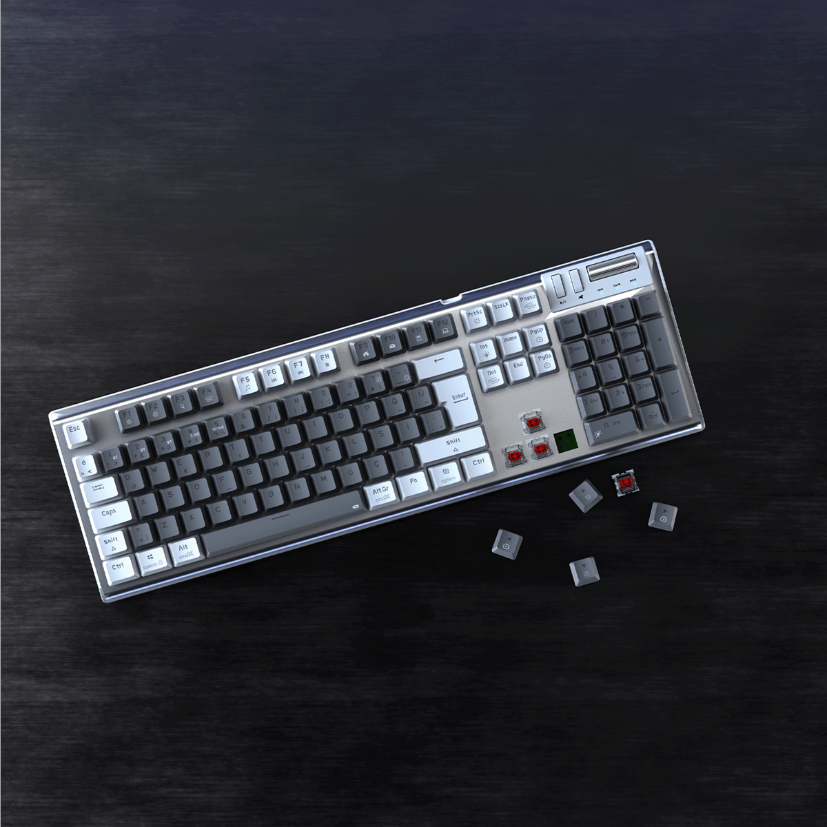 CARBON PRO - Red Switch Kablosuz Mekanik Oyuncu Klavyesi-Gri/Beyaz