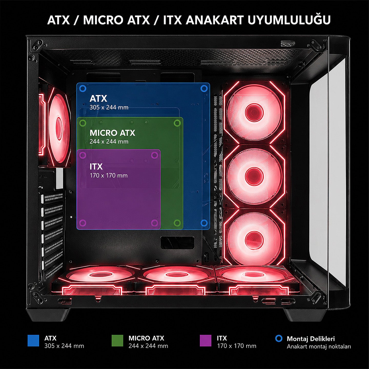 Loopy 7x12cm ARGB Fan Kumandalı Atx Mid-T Oyuncu Kasası-Siyah
