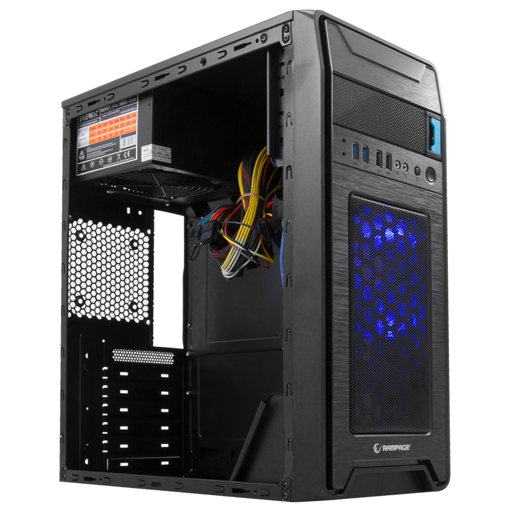 Castrum 350W Siyah 2*USB3.0+2*USB 12cm Mavi LED Fan Oyuncu Kasası - Rampage