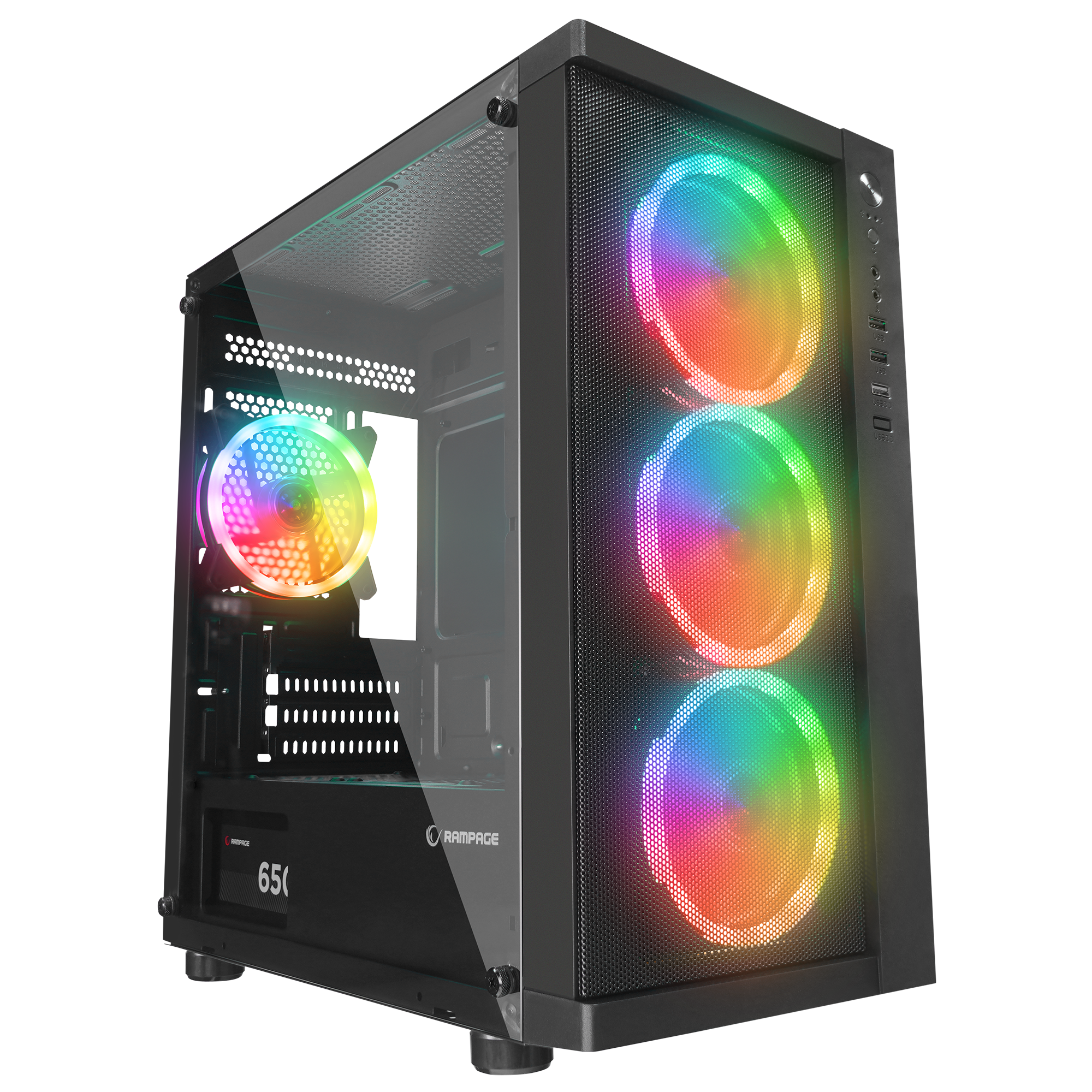 650W 80 Plus Bronze M-ATX Temperli 4x12cm RGB Fan Oyuncu Kasası