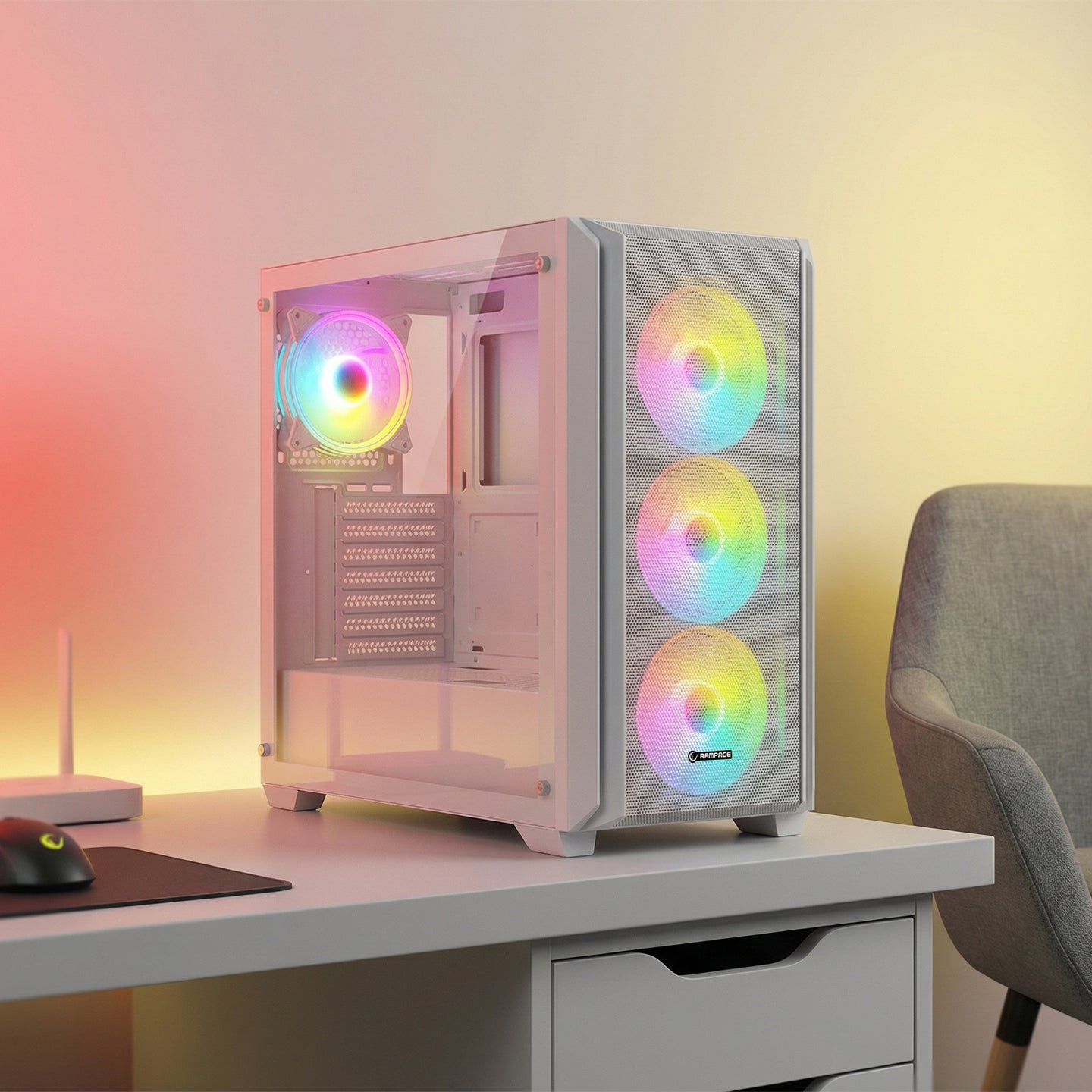 Elysian Mesh 750W 80 Plus Bronze Tempered Glass Mid-T Gaming Case-White