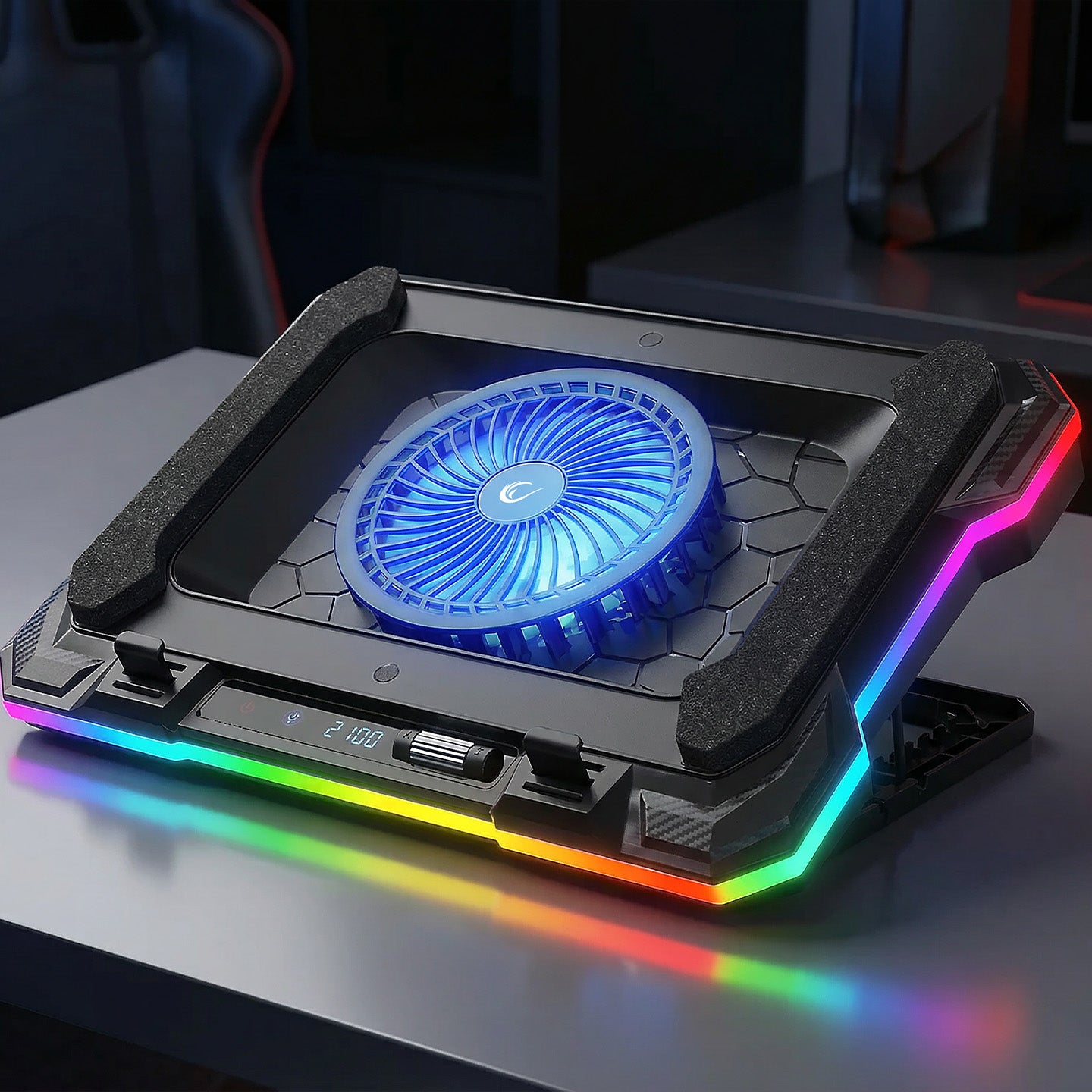 S49 Cyclone 14-19 inch Screen Notebook Cooler Stand with Phone Holder - Black