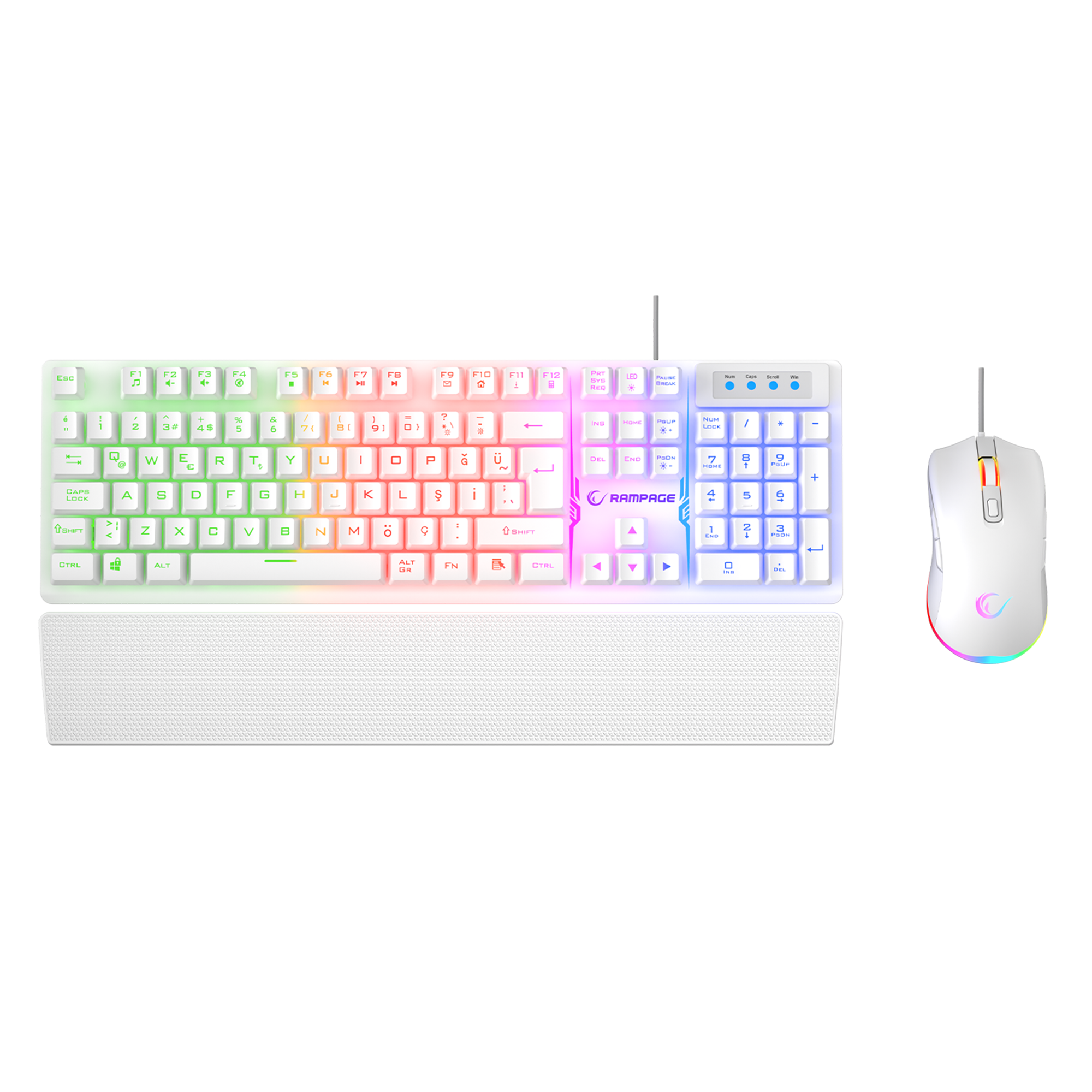 Km-Rx7 Fortuna V2 Combo Oyuncu Klavye + 12800 dpi Mouse-Beyaz