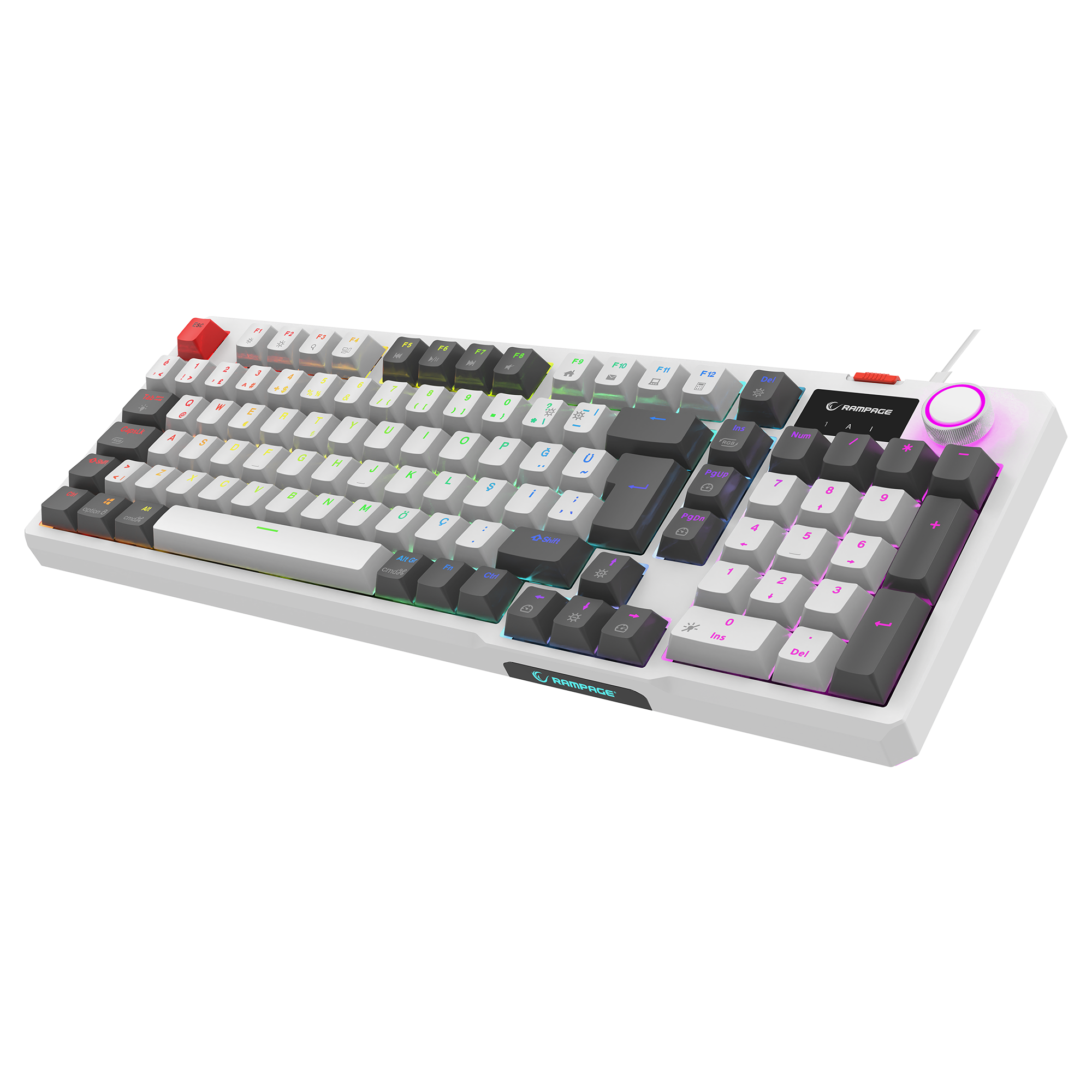 Loyal Hot Swap RGB Red Switch Mekanik Oyuncu Klavyesi-Beyaz/Gri