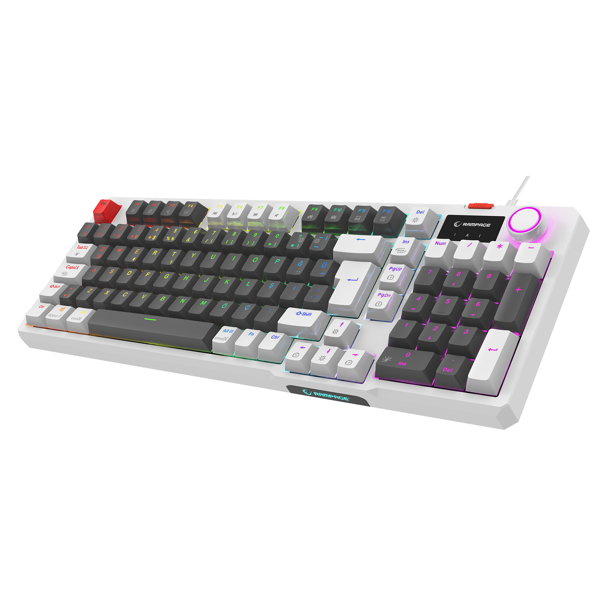 Loyal LCD Display Hot Swap RGB Red Switch Mechanical Gaming Keyboard-Gray/White