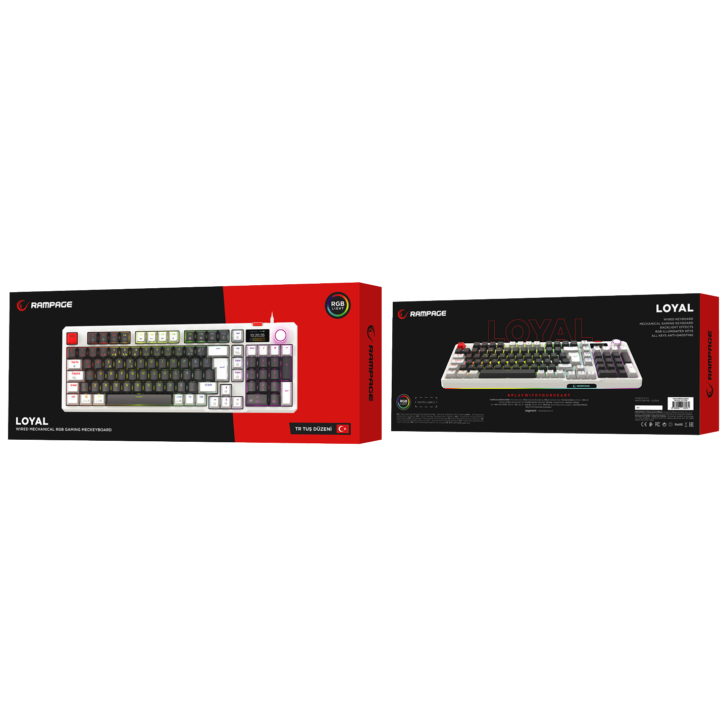 Loyal LCD Display Hot Swap RGB Red Switch Mechanical Gaming Keyboard-Gray/White