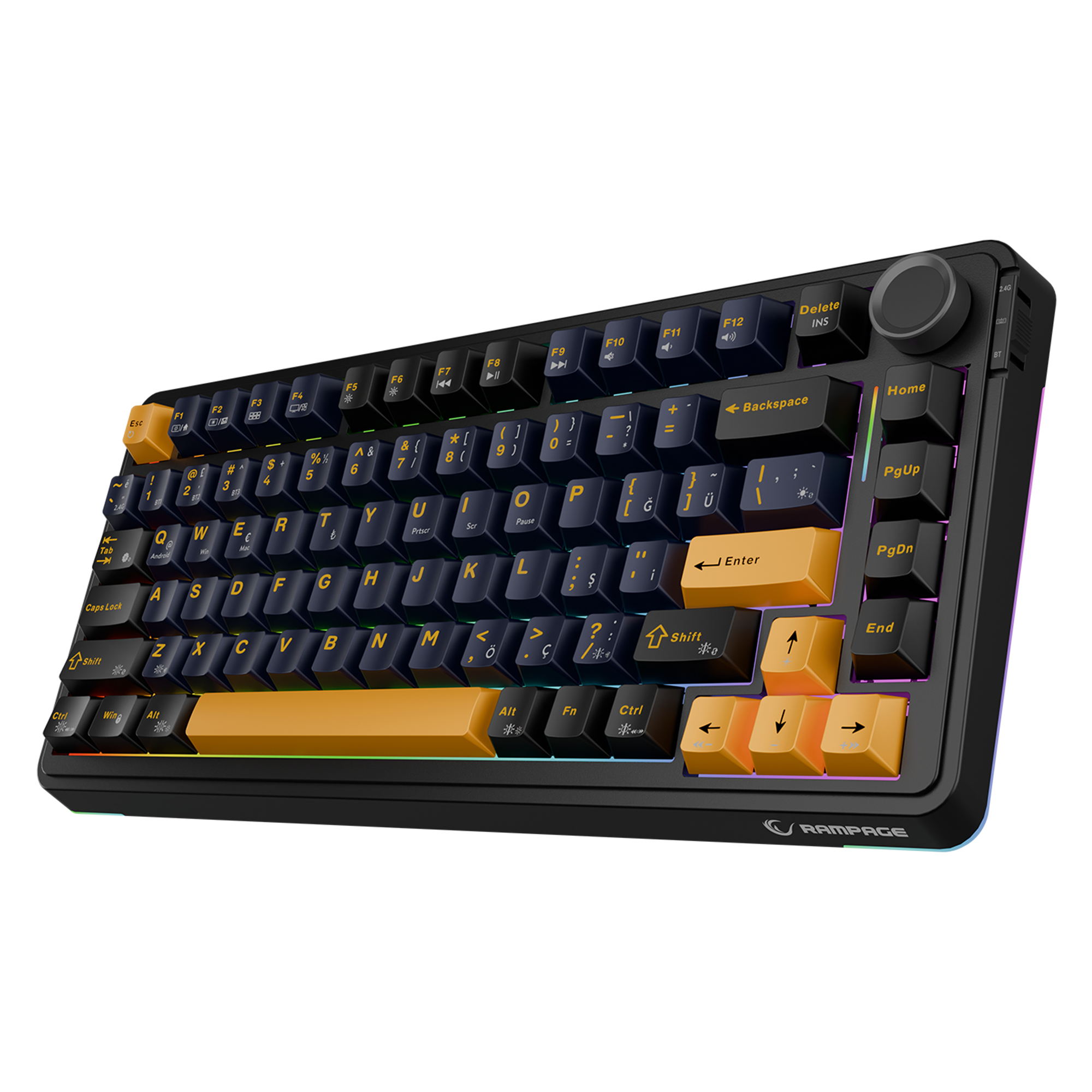 Hot Swap 2.4G + BT RGB Gasket Oil Switch Türkçe Q PBT Keycaps Mekanik Oyuncu Klavyesi