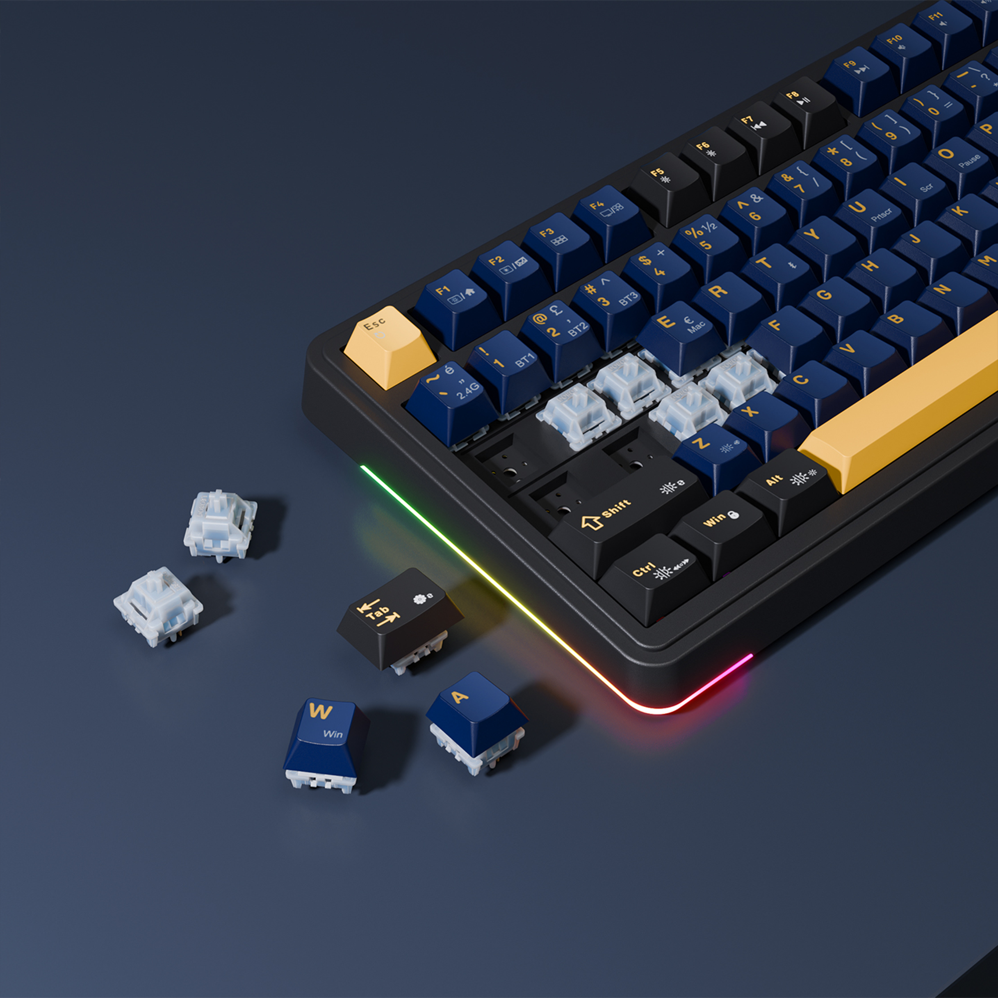 Hot Swap 2.4G + BT RGB Gasket Oil Switch Türkçe Q PBT Keycaps Mekanik Oyuncu Klavyesi