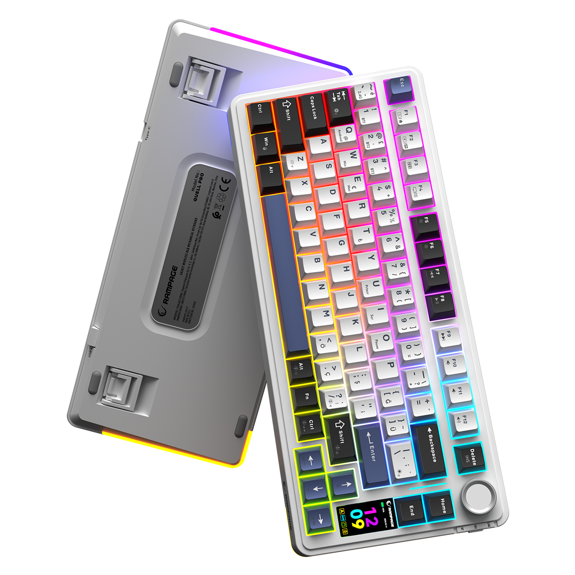 QUELL PRO - Hot Swap Ekranlı Gasket Oil Switch PBT Keycaps Kablosuz Mekanik Oyuncu Klavyesi