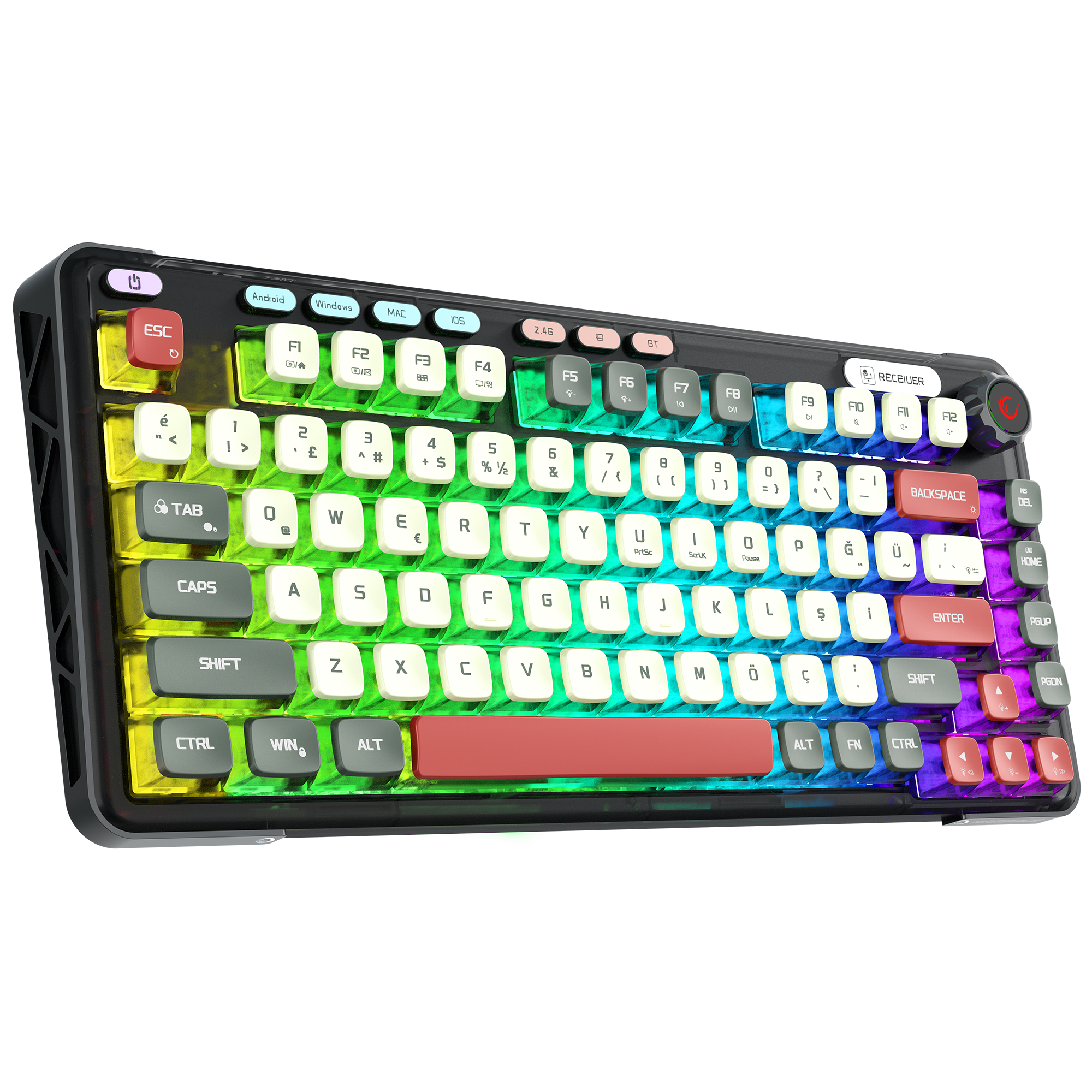 Transparan Hot Swap RGB Gasket Oil Switch Türkçe Pudding PBT Keycaps Kablosuz Mekanik Oyuncu Klavyesi