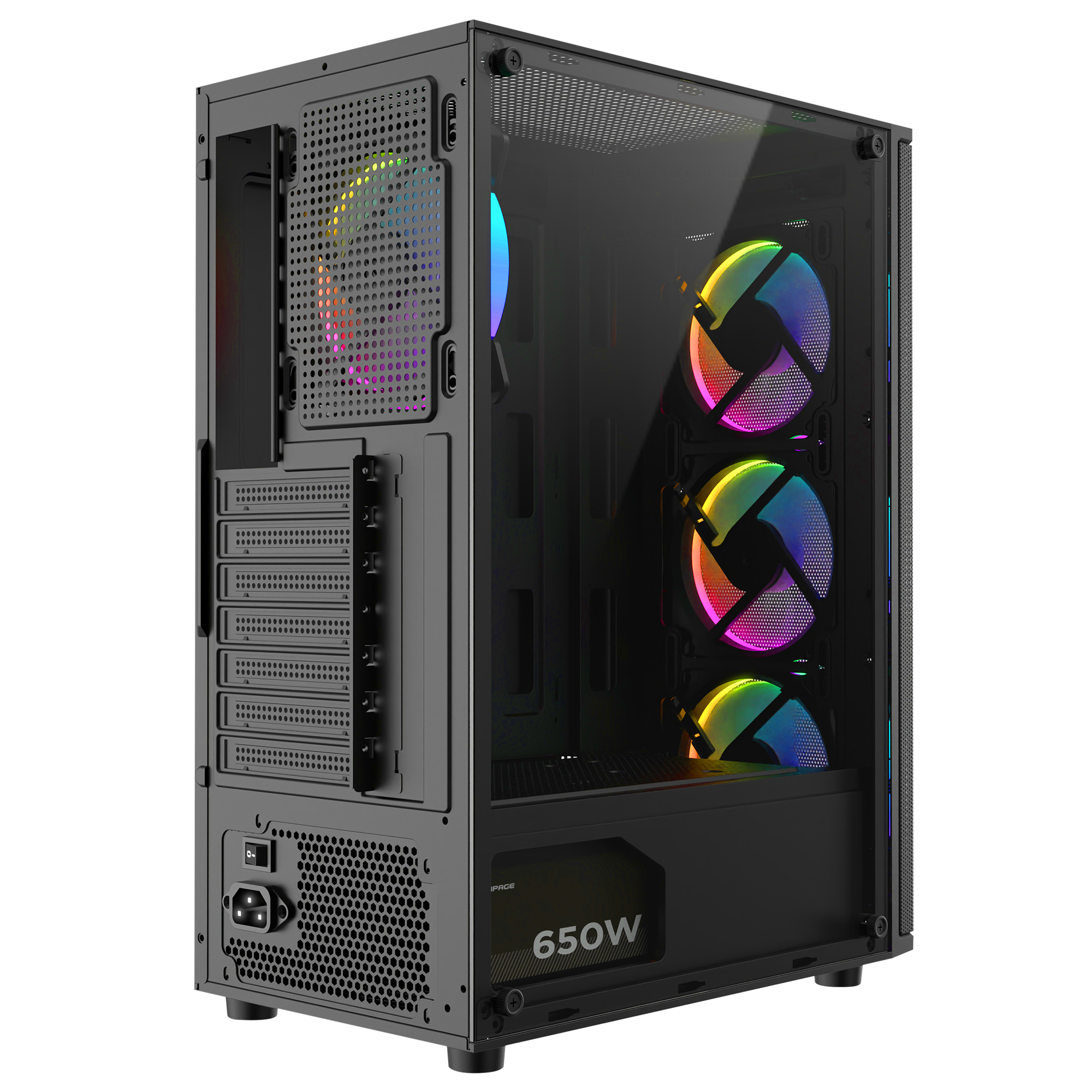 Mesh 650W 80 Plus Bronze Siyah 4*12cm Rainbow ATX Mid-T Gaming Oyuncu Kasası