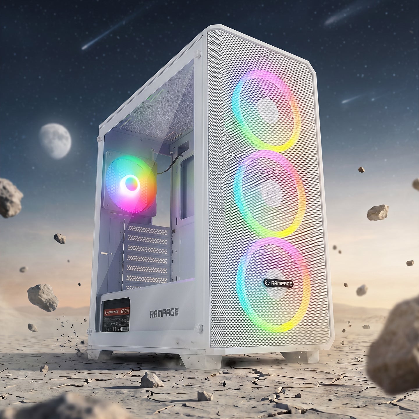 Mesh 650W 80 Plus Bronze Beyaz 4*12cm Rainbow ATX Mid-T Gaming Oyuncu Kasası