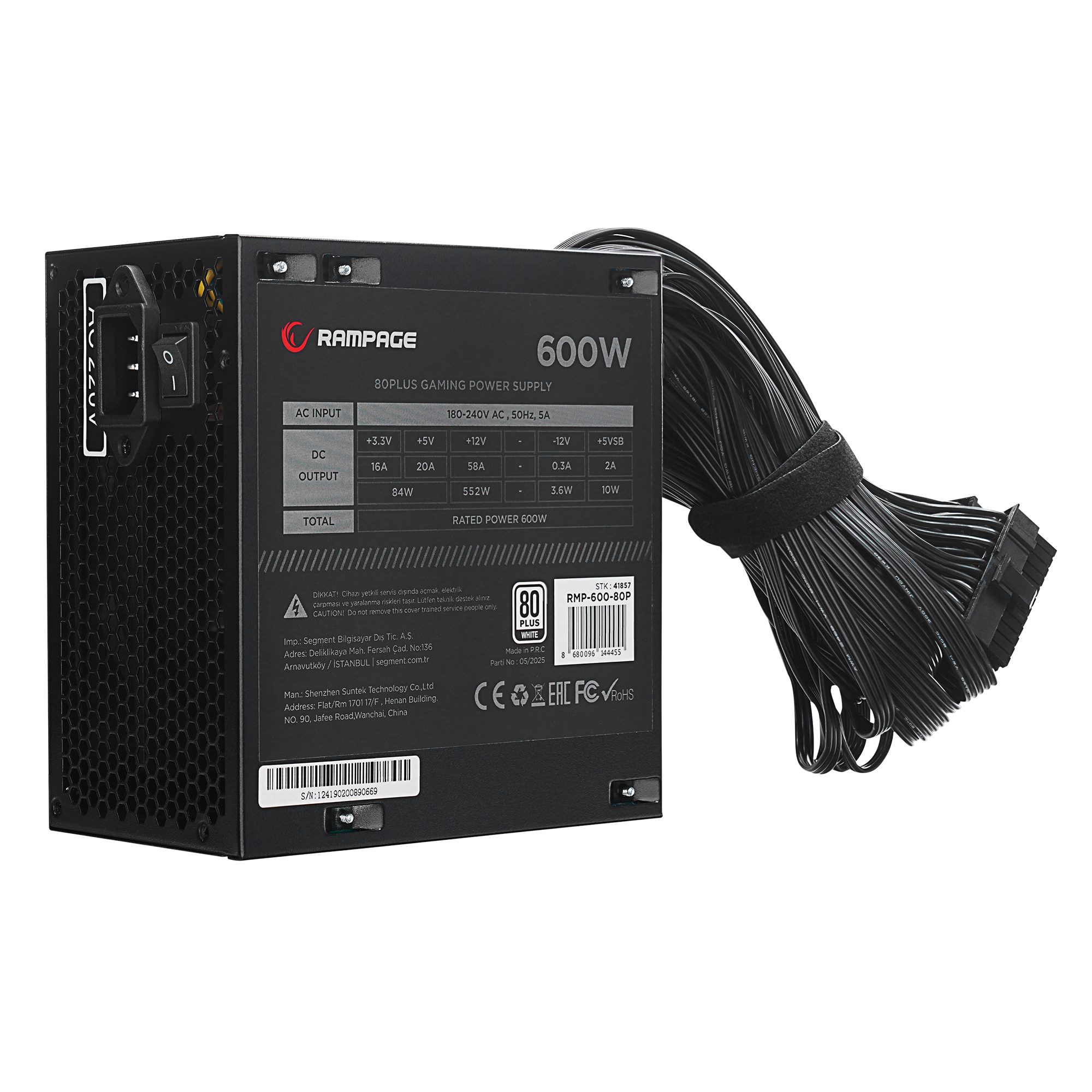 RMP-600-80P 600W 80 Plus Standart 12cm Fan Aktif PFC Power Supply (Kutusuz)