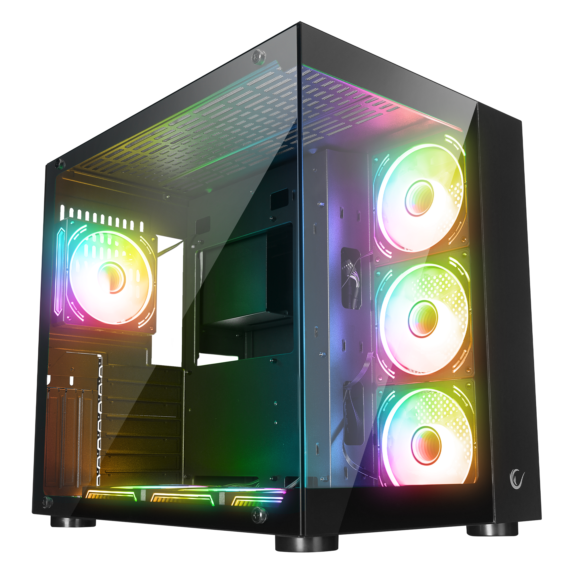 Temperli Camlı 7x12cm ARGB Fan+Kontrolcü Transparan ATX Oyuncu Kasası-Siyah