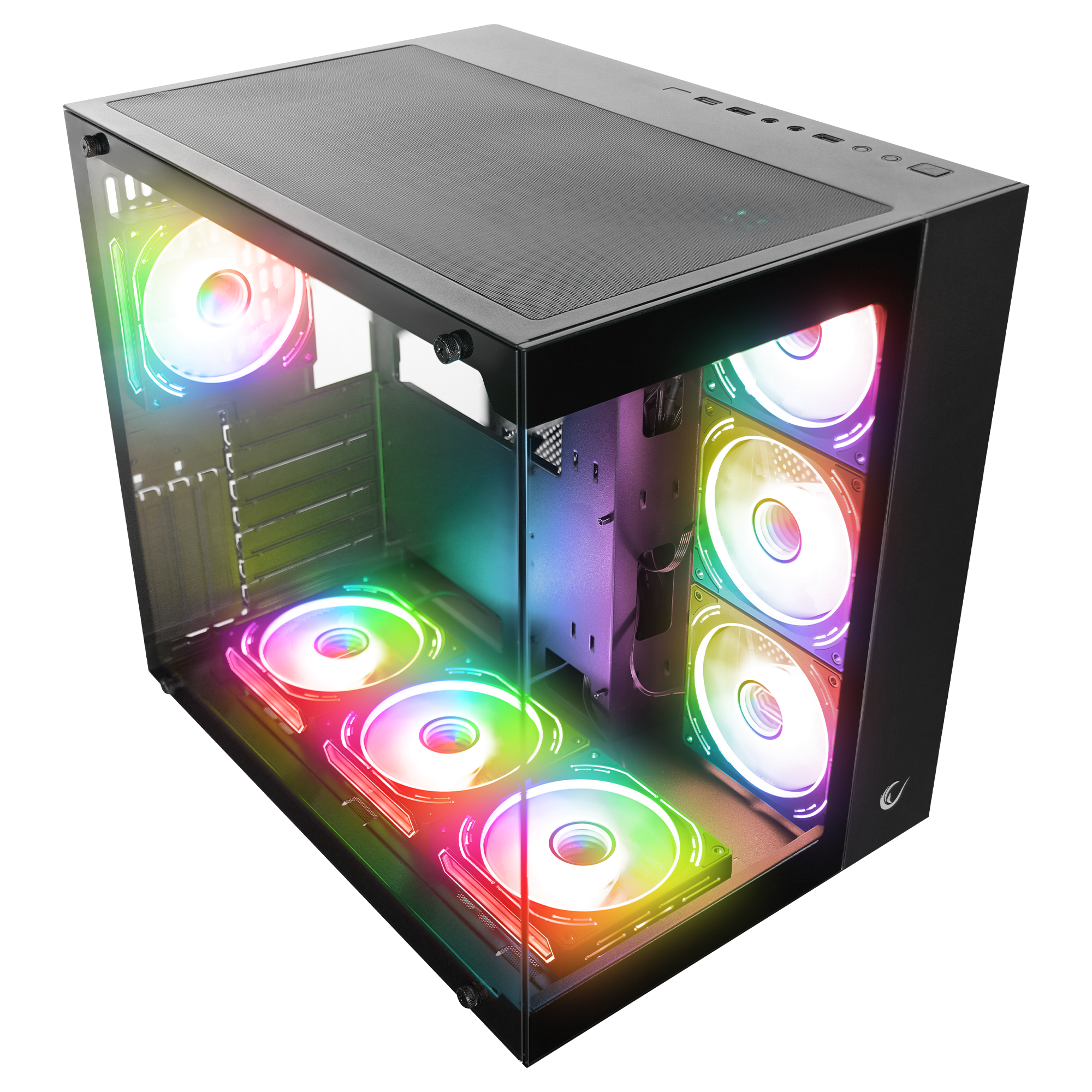 Temperli Camlı 7x12cm ARGB Fan+Kontrolcü Transparan ATX Oyuncu Kasası-Siyah