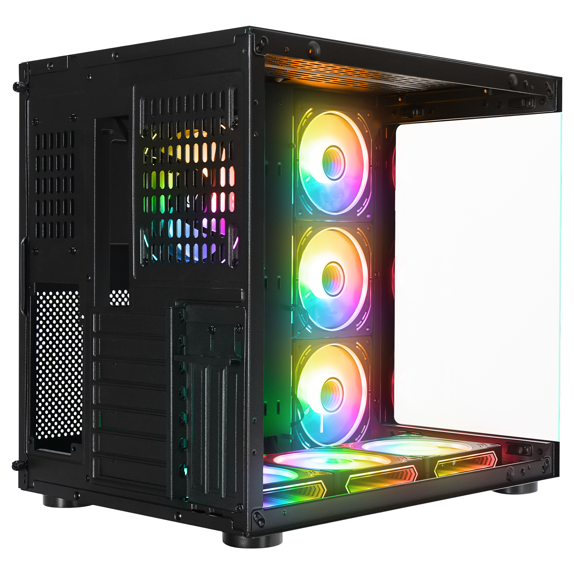 Temperli Camlı 7x12cm ARGB Fan+Kontrolcü Transparan ATX Oyuncu Kasası-Siyah