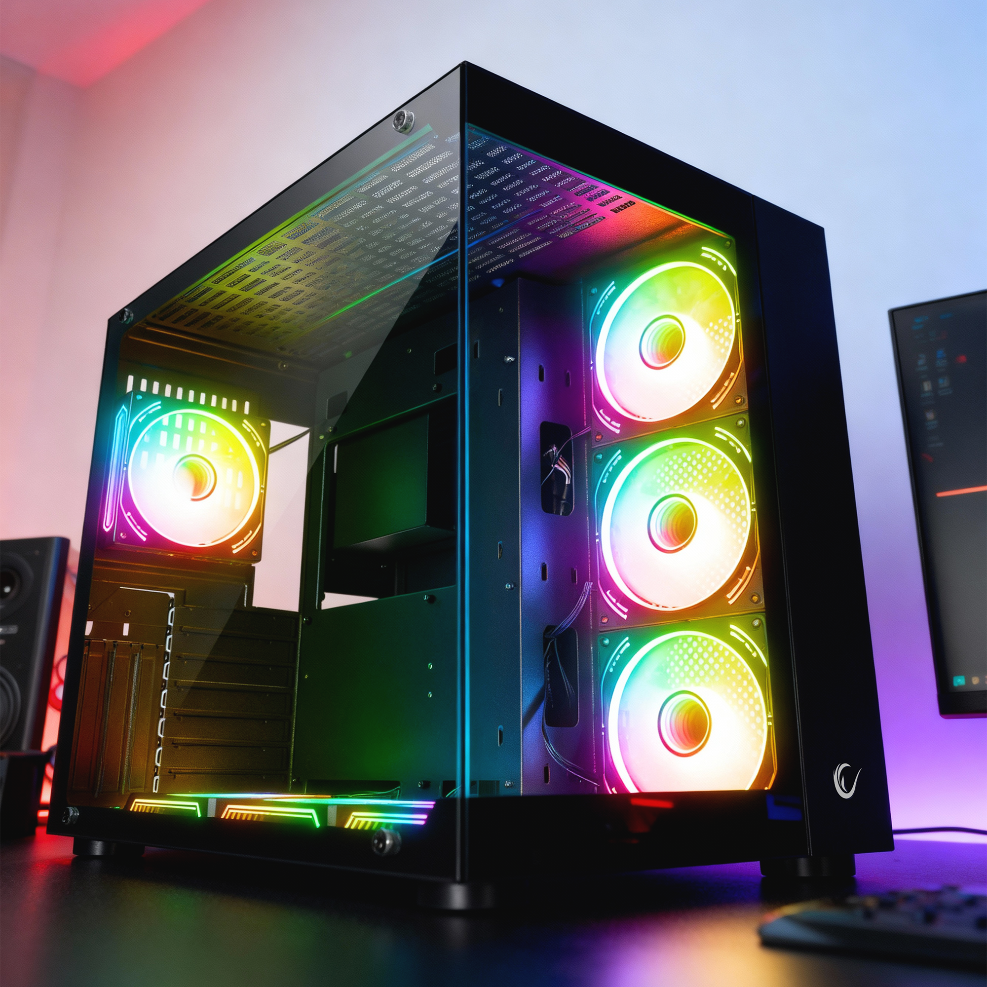 Temperli Camlı 7x12cm ARGB Fan+Kontrolcü Transparan ATX Oyuncu Kasası-Siyah