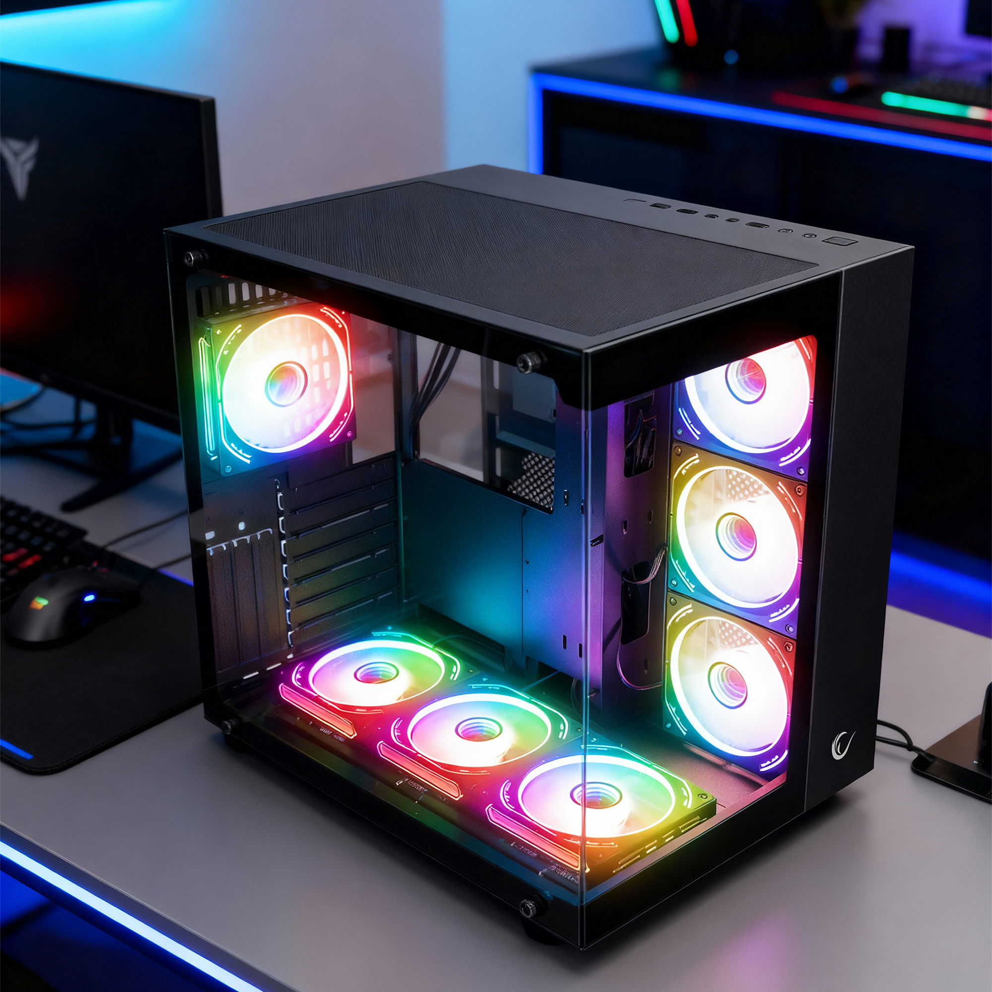 Temperli Camlı 7x12cm ARGB Fan+Kontrolcü Transparan ATX Oyuncu Kasası-Siyah