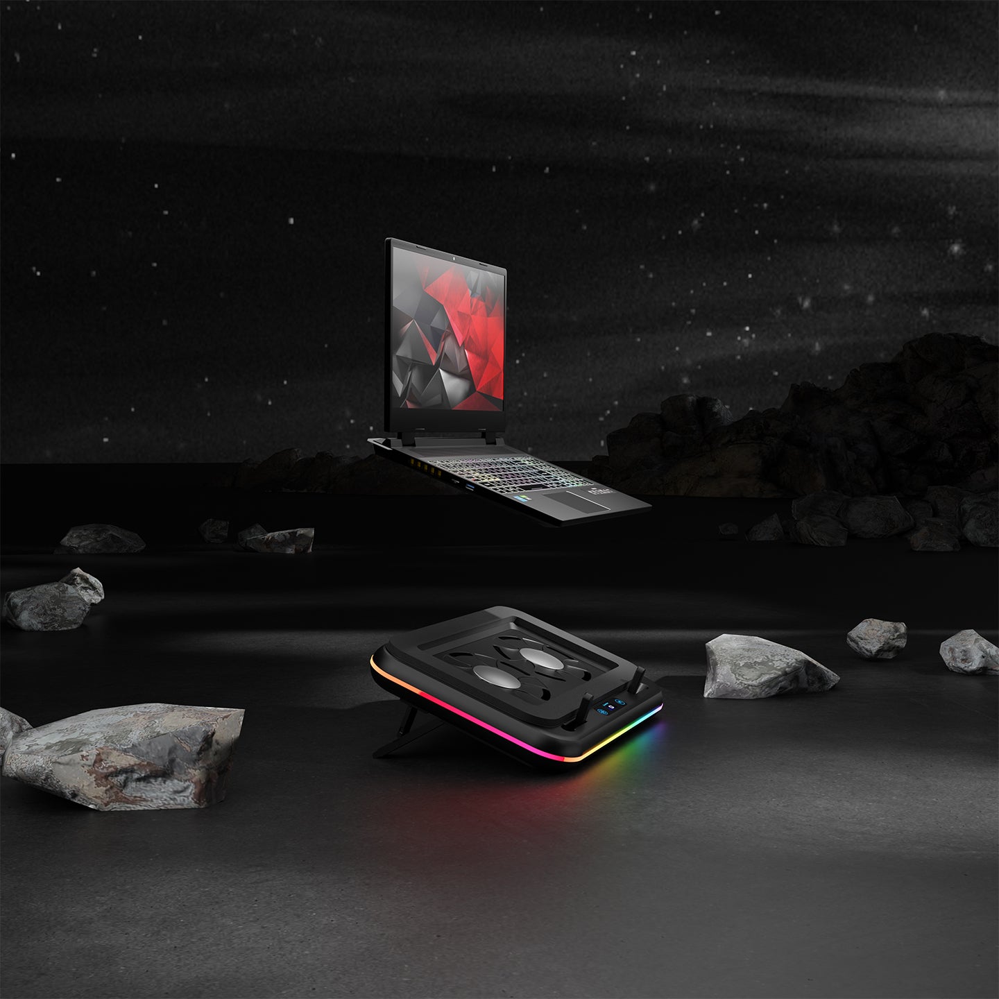 S55 Angel Led Ekranlı RGB 2 Fanlı 14-17 inç Notebook Soğutucu Stand-Siyah