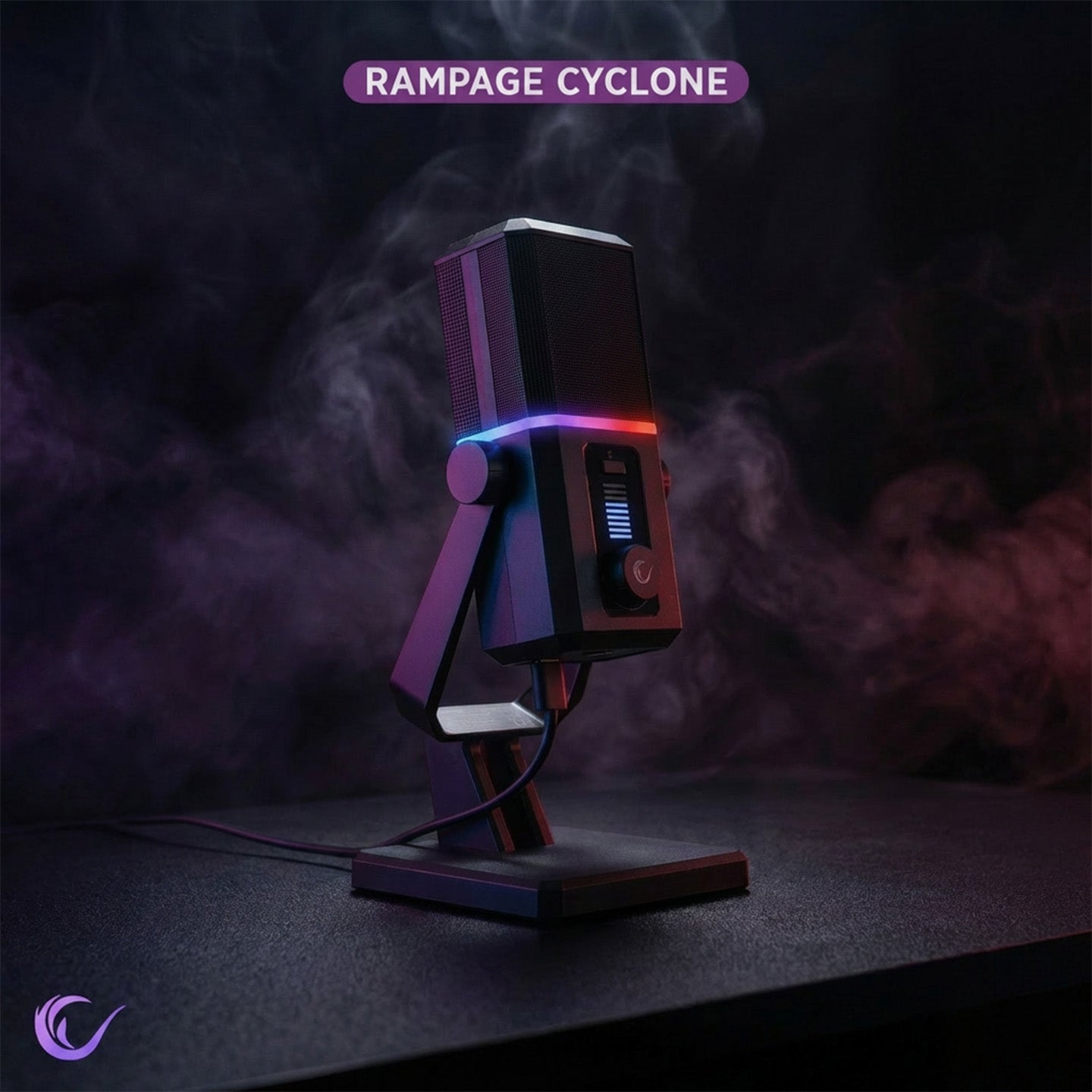 Ra-Mp75 Cyclone RGB Desktop Microphone with Volume Indicator - Black