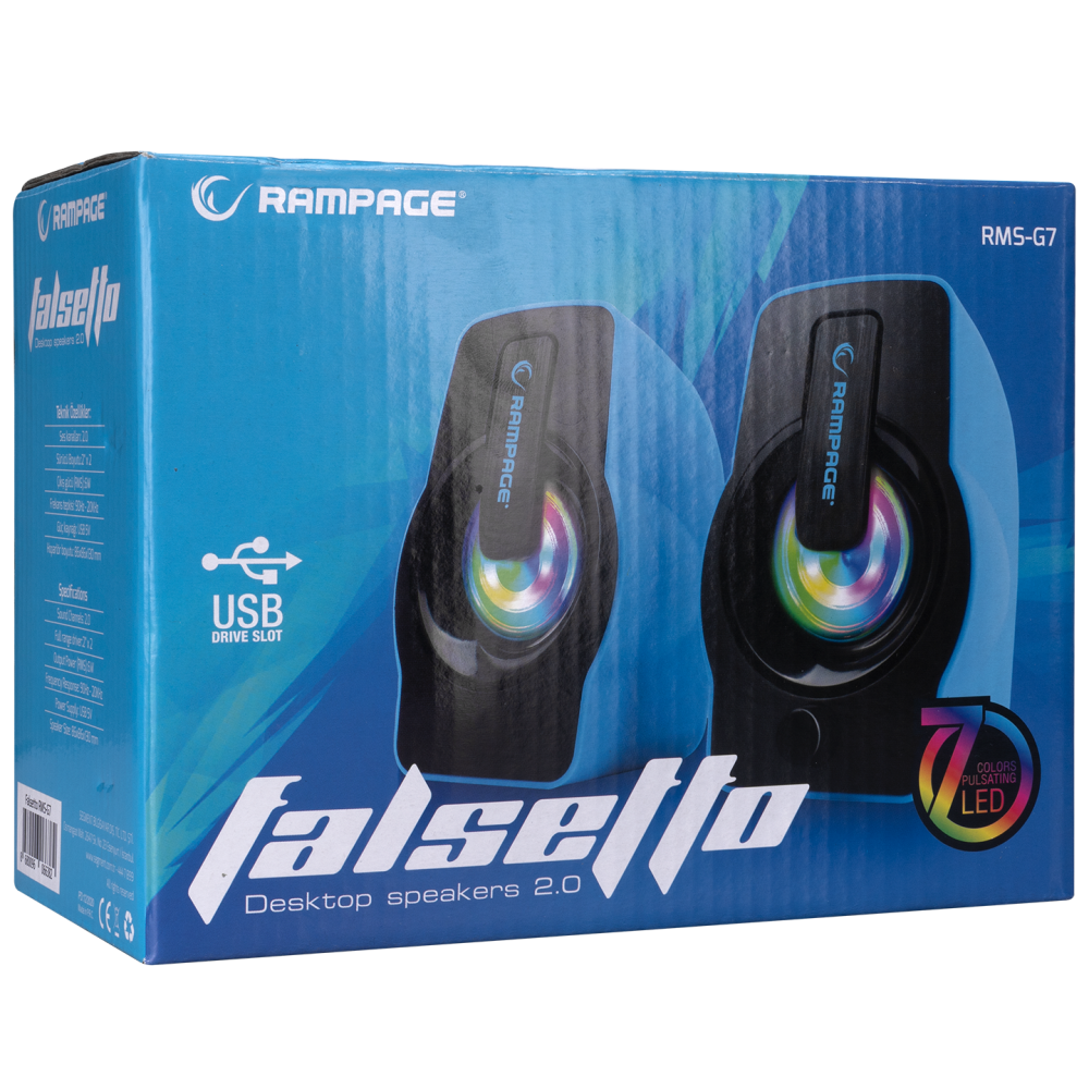 RMS-G7 FALSETTO 2.0 6 Watt RGB Ledli Mavi Multimedia Gaming USB Speaker - Rampage