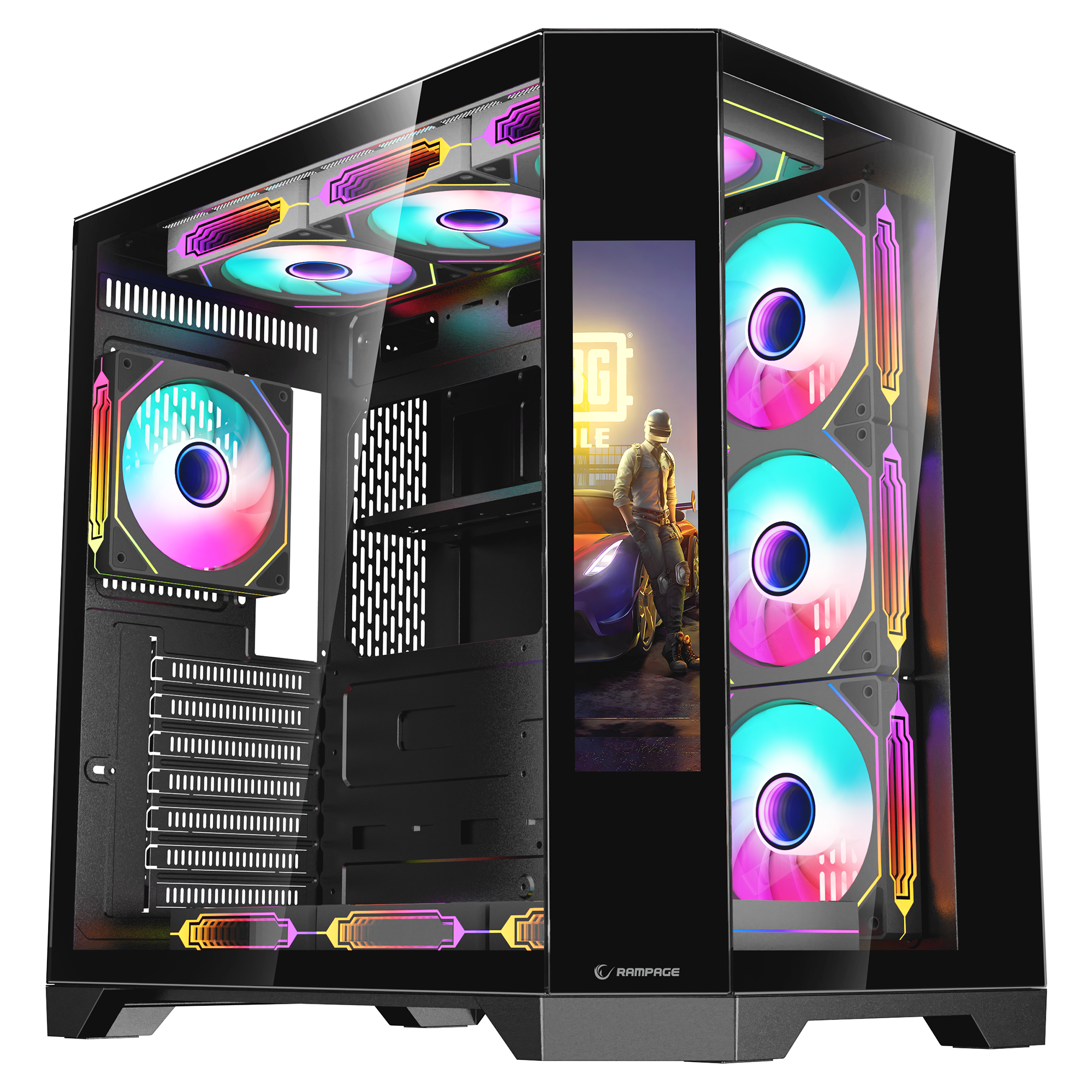 Nova Lcd Ekranlı 7x12cm ARGB Fan+Kumanda Oyuncu Kasası-Siyah