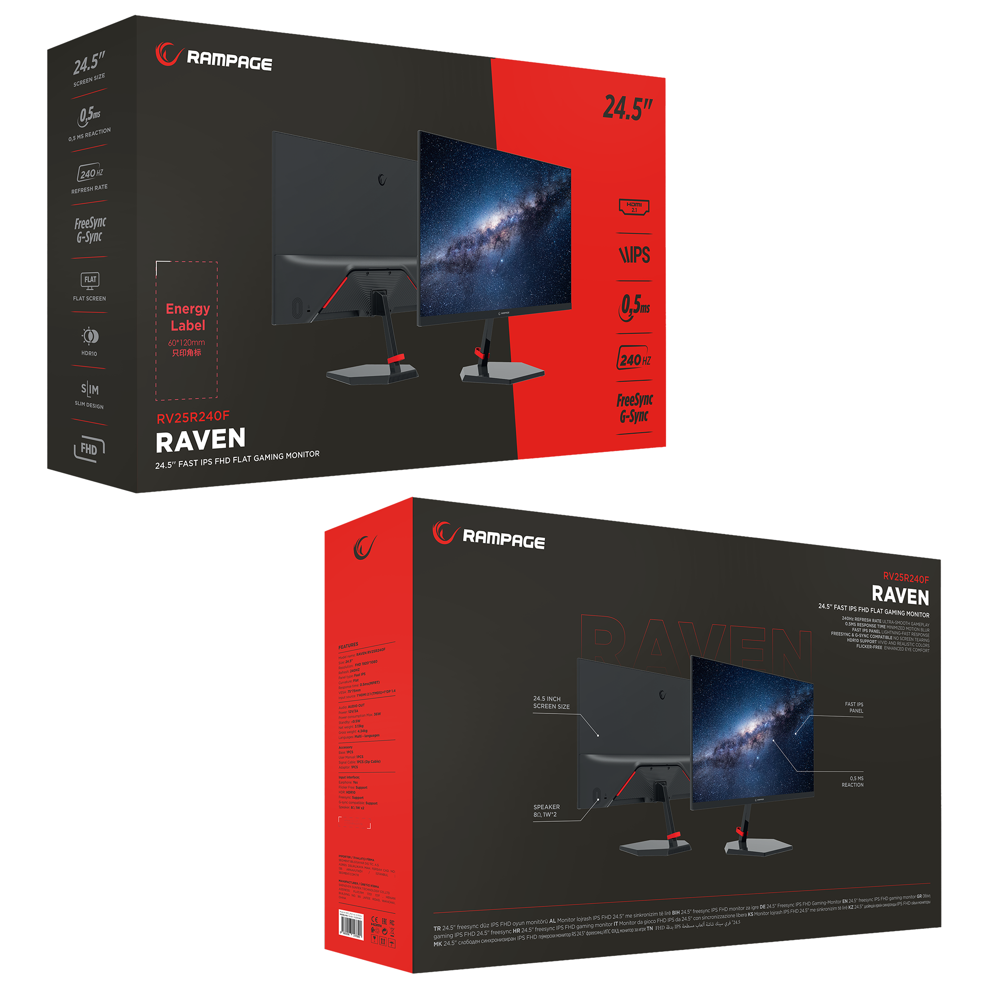 RAVEN RV25R240F 25'' 240hz 0.5ms FAST IPS FHD Freesync/G-Sync Flat Gaming Monitor