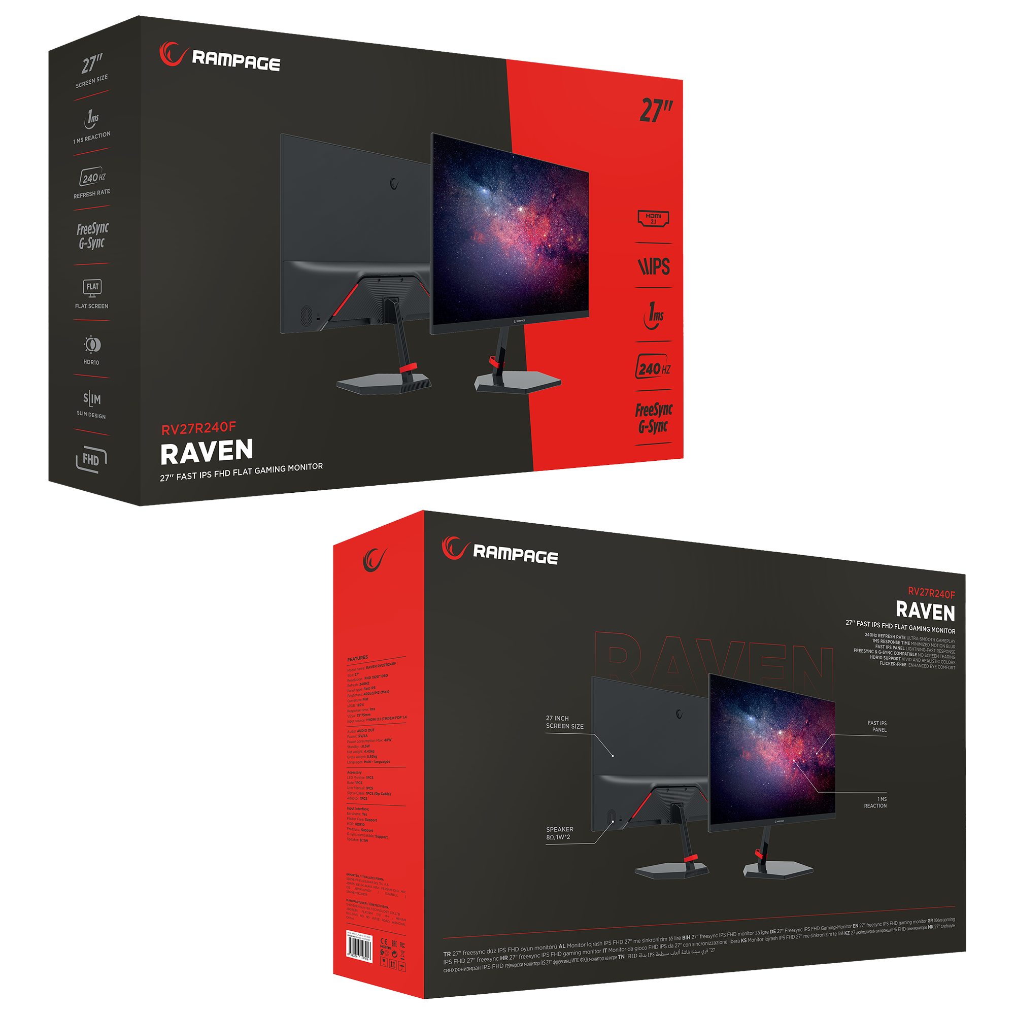 RAVEN RV27R240F 27'' 240Hz 1ms FAST IPS FHD Freesync/G-Sync PC Flat Gaming Monitor