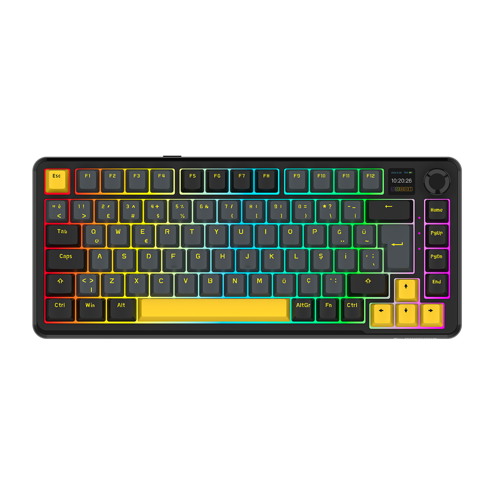 KENPACHI 75 - Hot Swap Gasket Oil Switch Ekranlı 2.4G + BT Wireless RGB Türkçe - Siyah/Gri/Sarı