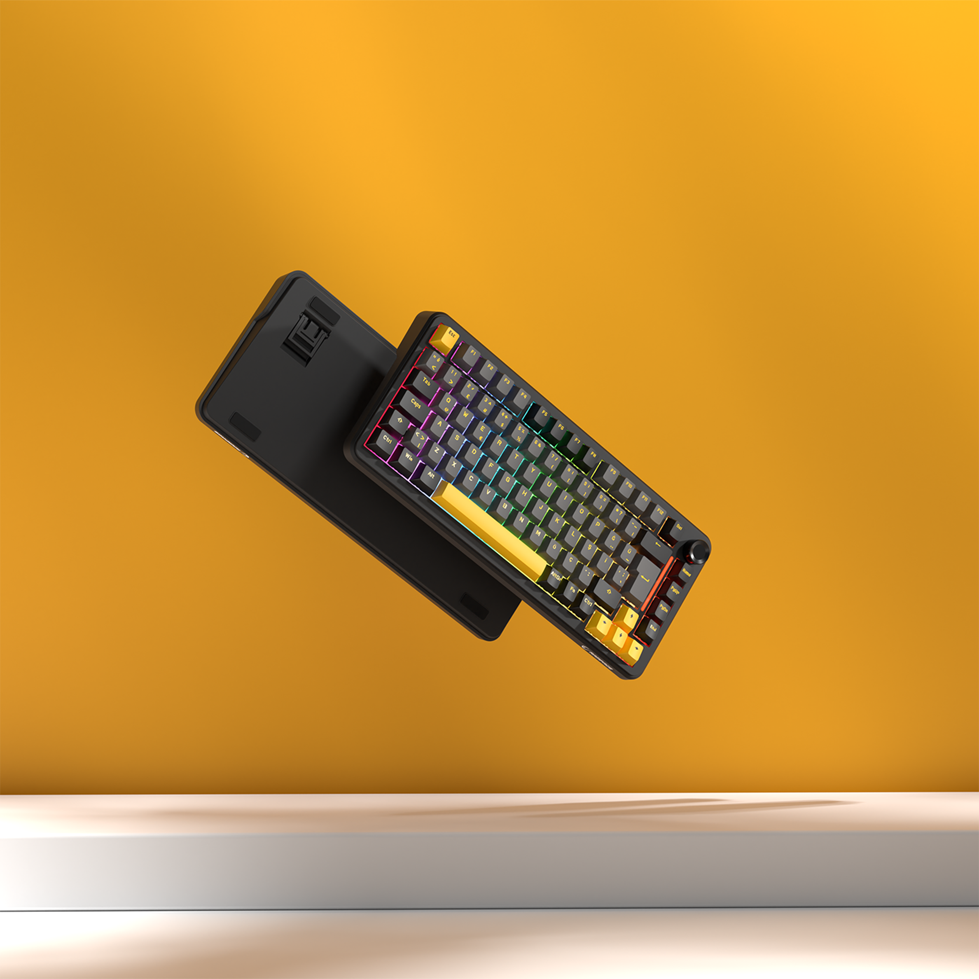 RGB Hot Swap Gasket Oil Switch Türkçe Mekanik Klavye-Siyah/Gri/Sarı