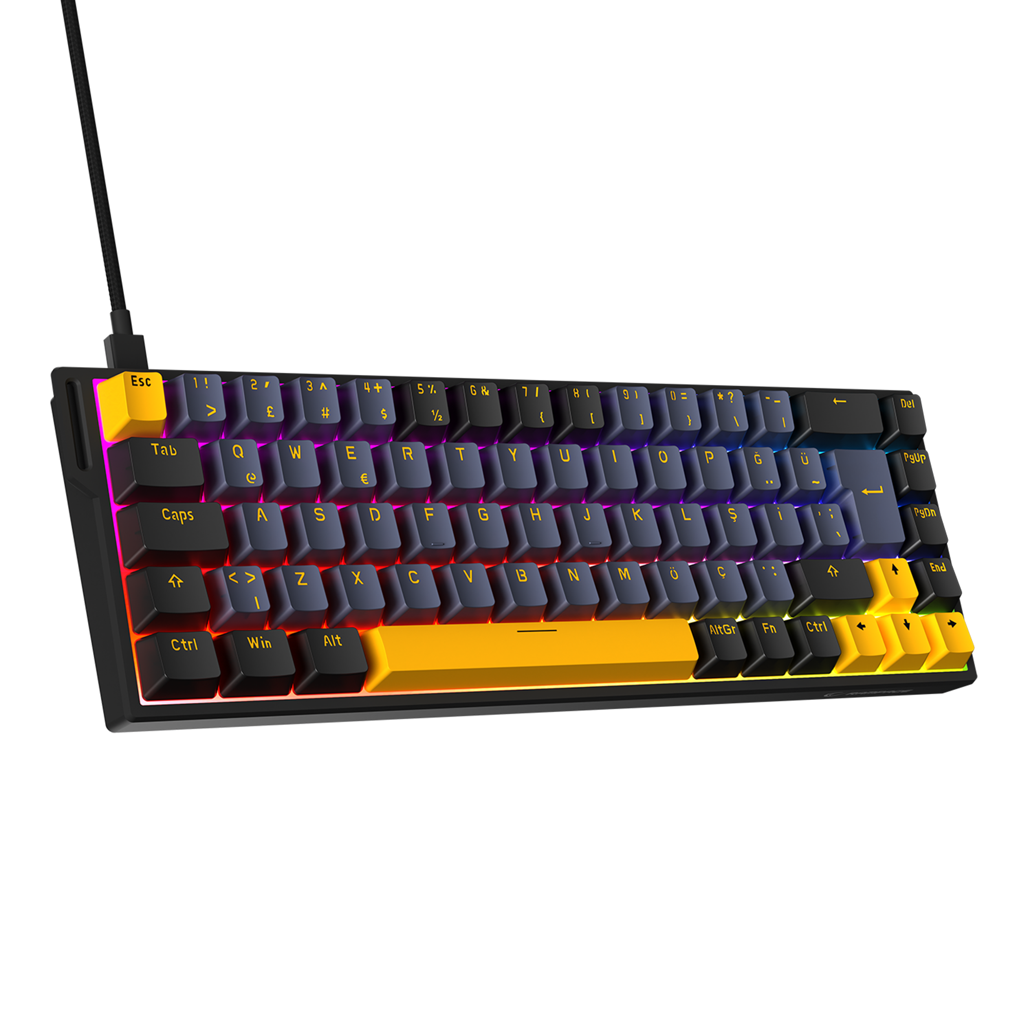 KAISEL - 8000 Hz Gasket Manyetik RGB Oyuncu Klavyesi - Siyah/Gri/Sarı
