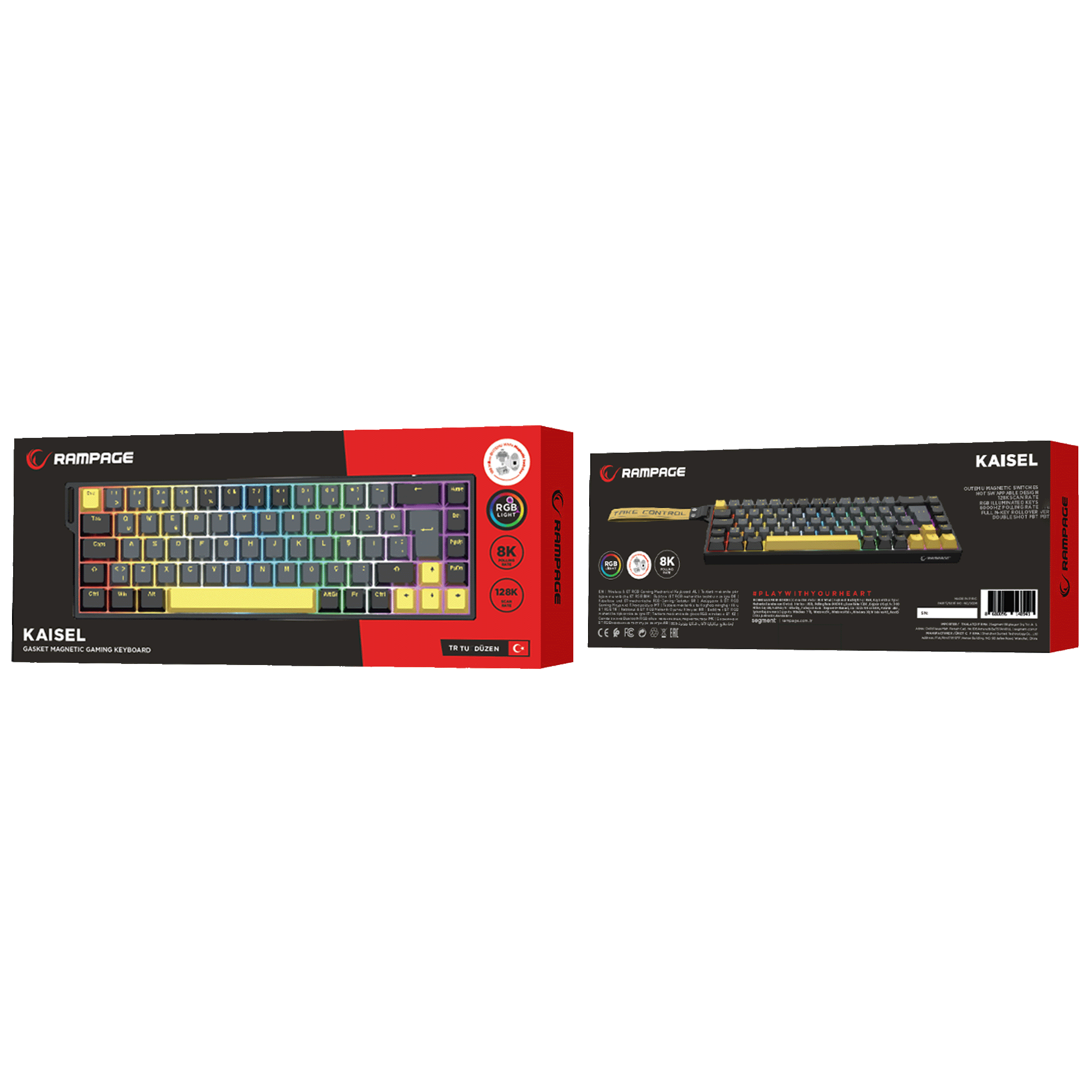 KAISEL - 8000 Hz Gasket Manyetik RGB Oyuncu Klavyesi - Siyah/Gri/Sarı