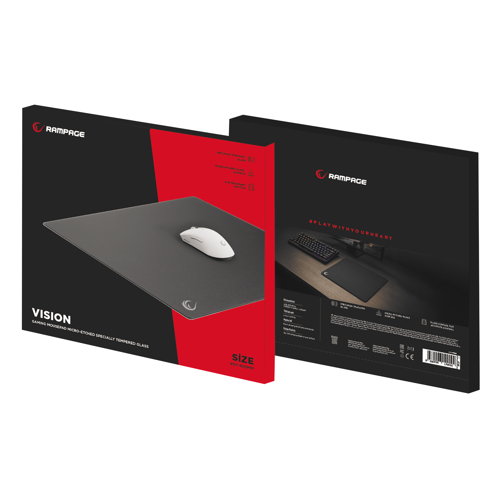 COMBAT ZONE XL - Vision 450x400x3mm Kauçuk Taban Siyah Gaming Cam Mouse Pad