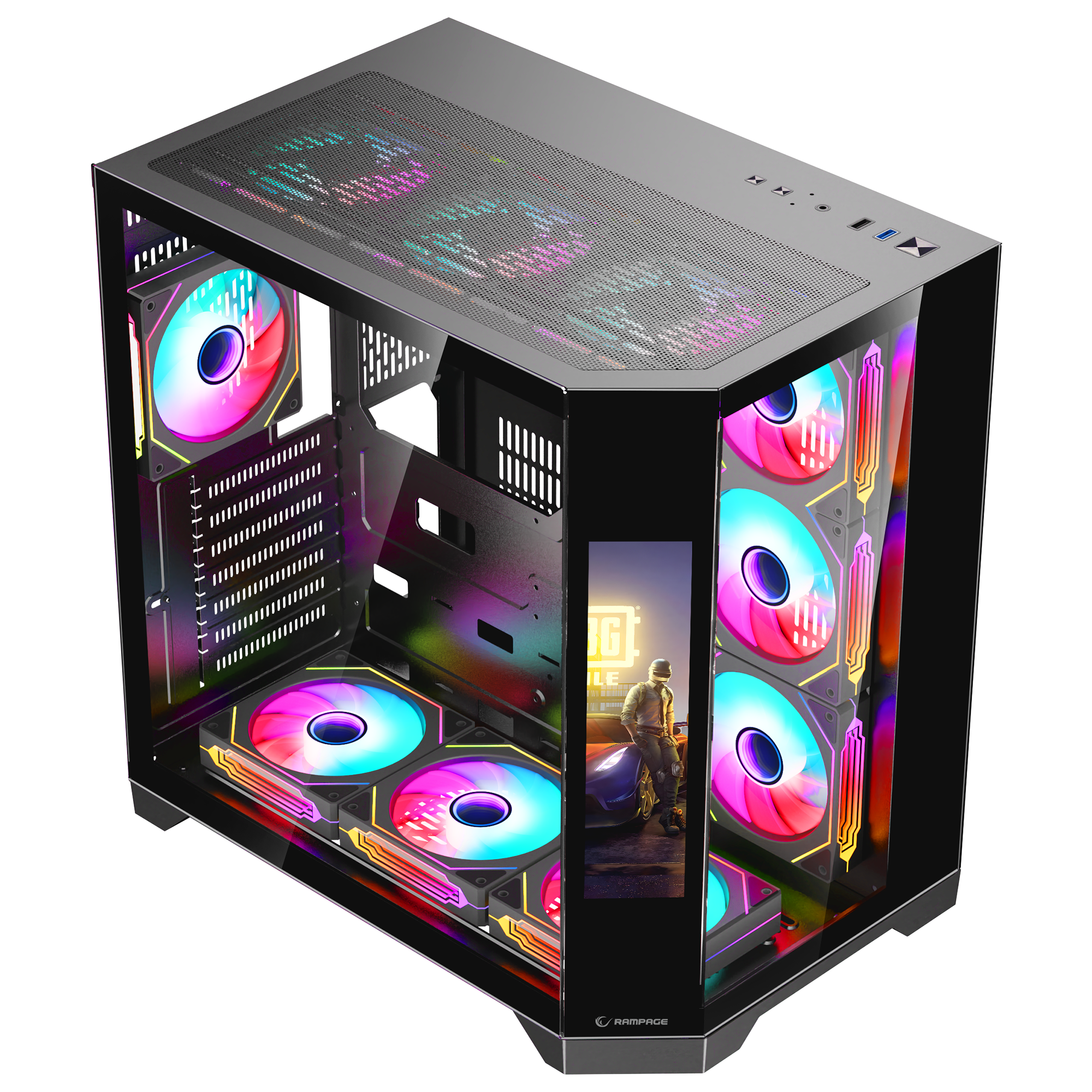 Nova Lcd Ekranlı 7x12cm ARGB Fan+Kumanda Oyuncu Kasası-Siyah